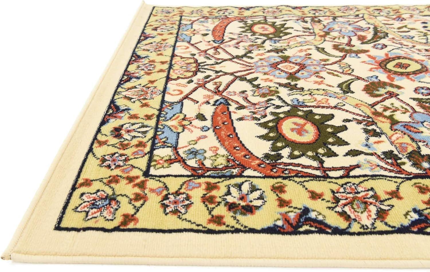 Unique Loom Cape Cod Espahan Rug Cream/Black 4' 1" x 6' 1" Rectangle Floral Traditional Perfect For Living Room Bed Room Dining Room Office