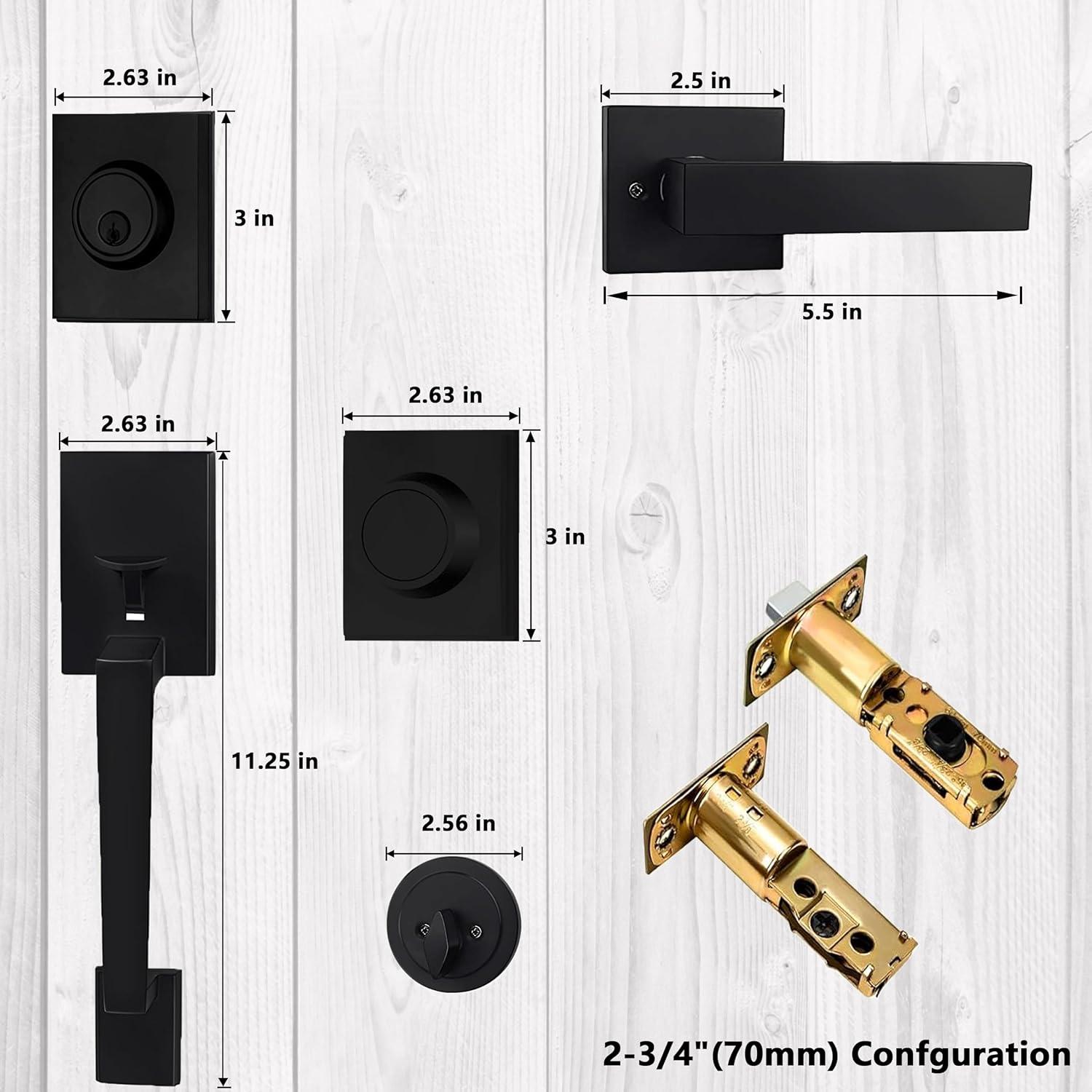 Double Door Handle Set, Matte Black Square Door Lever, Double Front Door Handle Set