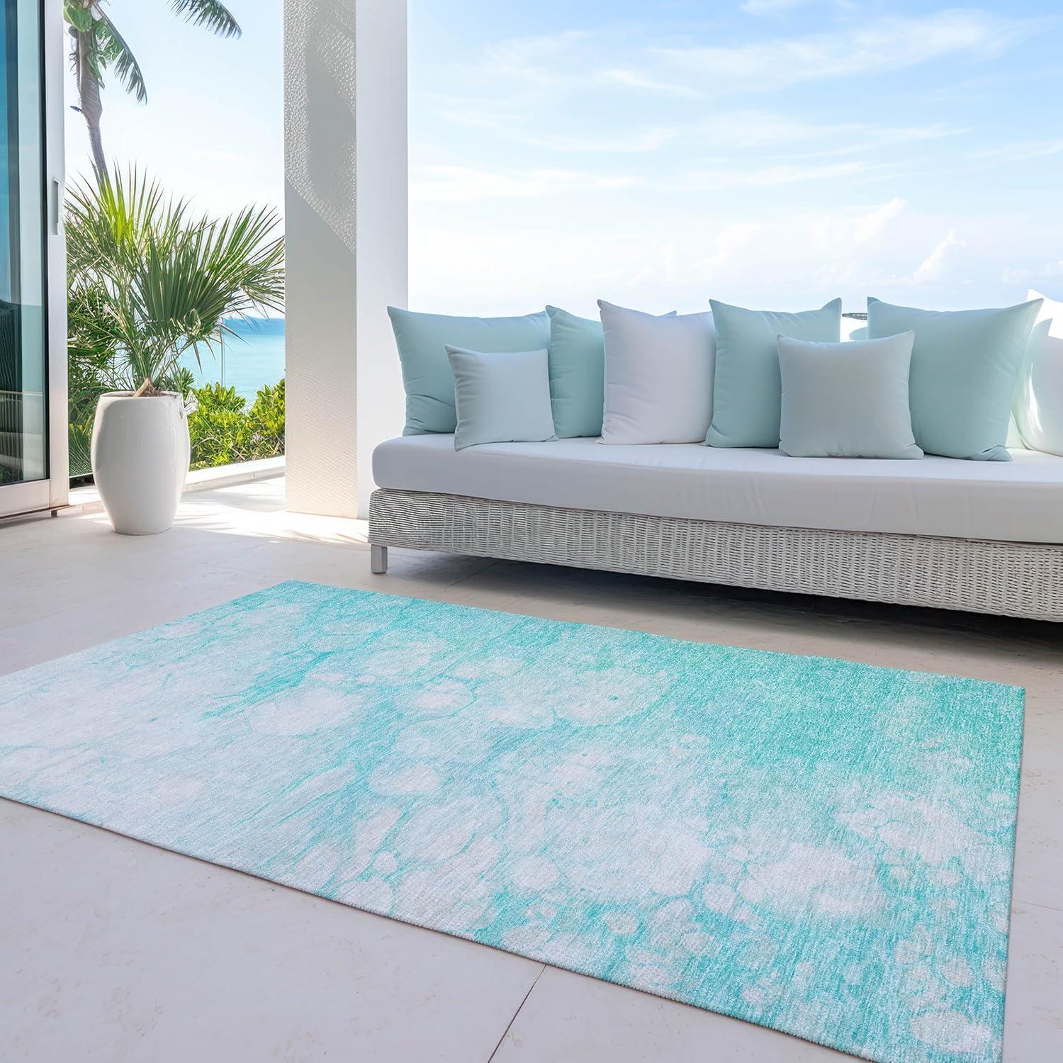 Addison Rugs Chantille Indoor/Outdoor Transitional Abstract Aqua Washable Rectangle Rug, 2'6" x 3'10"