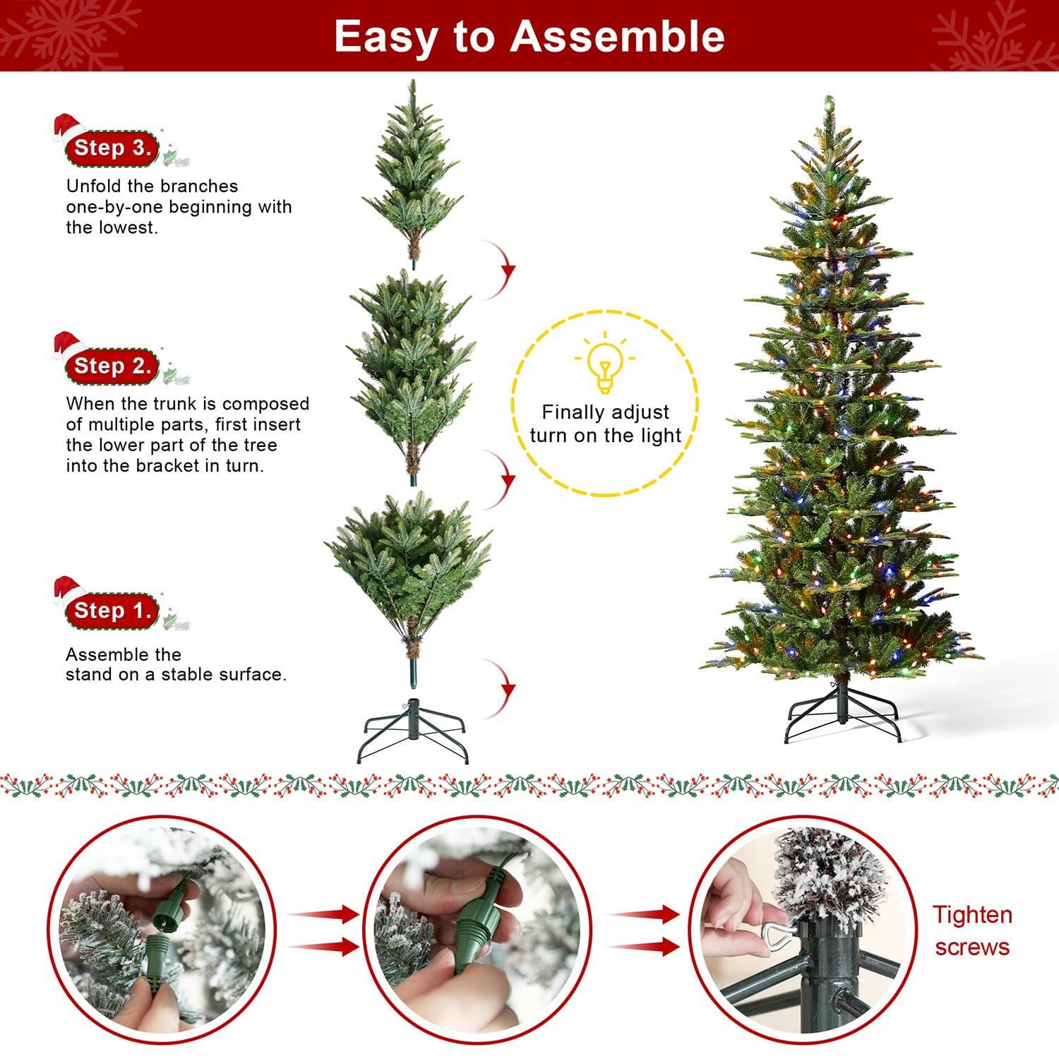 Glitz Design Glitzhome 9ft Pre-Lit Snow Flocked Fir Artificial Christmas Tree with 650 Warm White