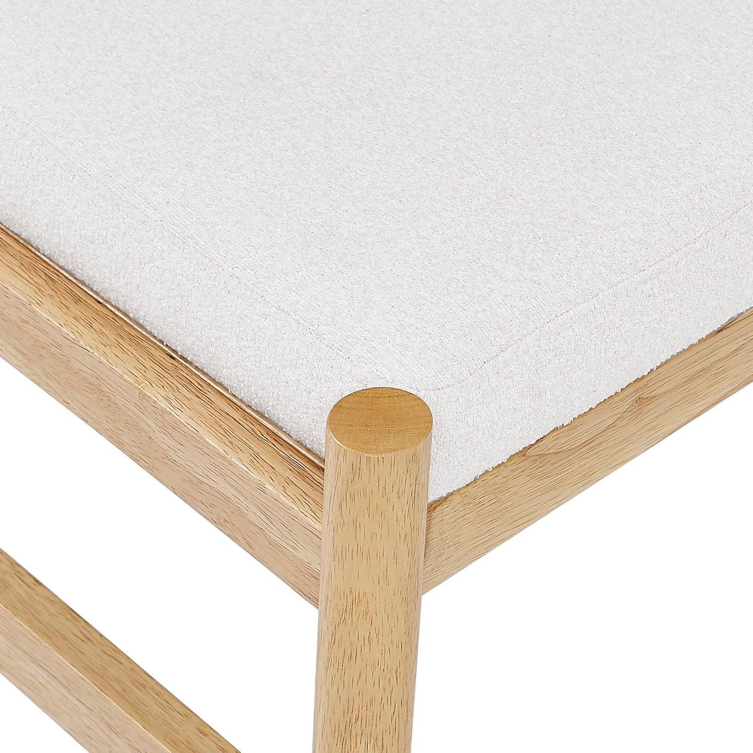 Beige Linen Upholstered Bench with Rubber Wood Frame