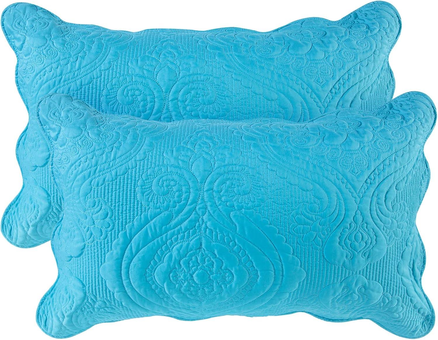 Blue Embroidered Polyester Standard Pillow Shams Set