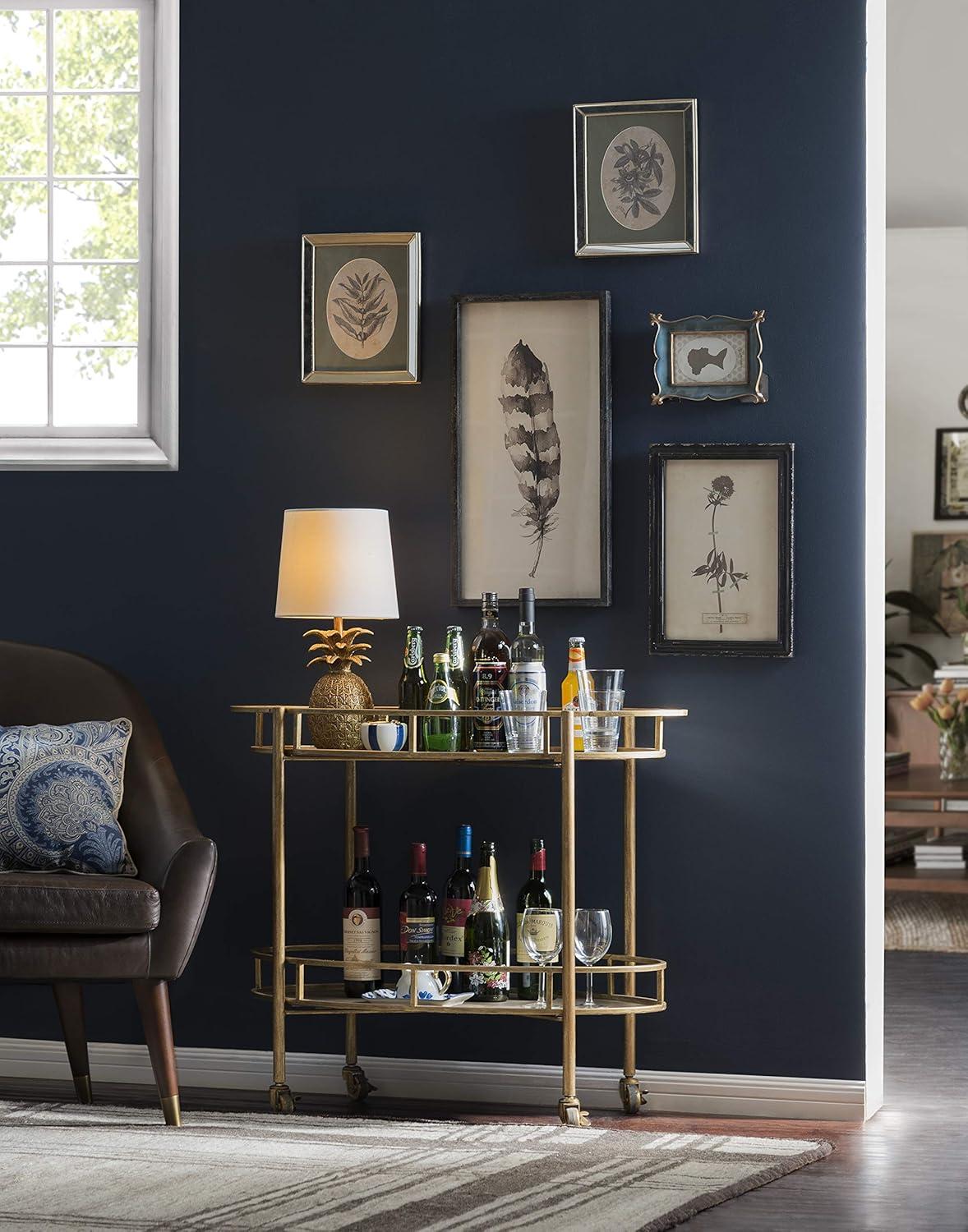 Creative Co-Op 2-Tier Metal Bar Cart with Locking Caster Wheels