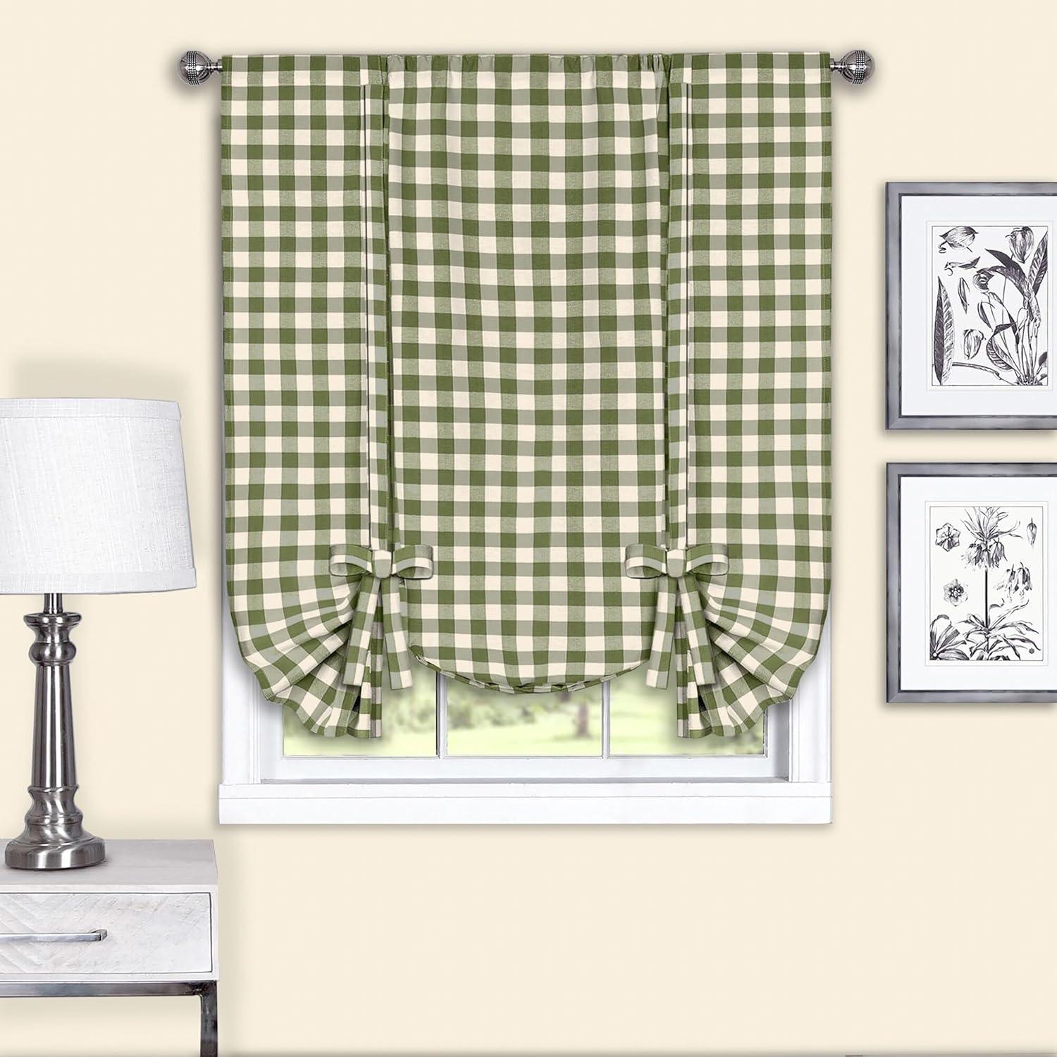 Achim Buffalo Check Window Curtain Tie Up Shade, 42" x 63", Black