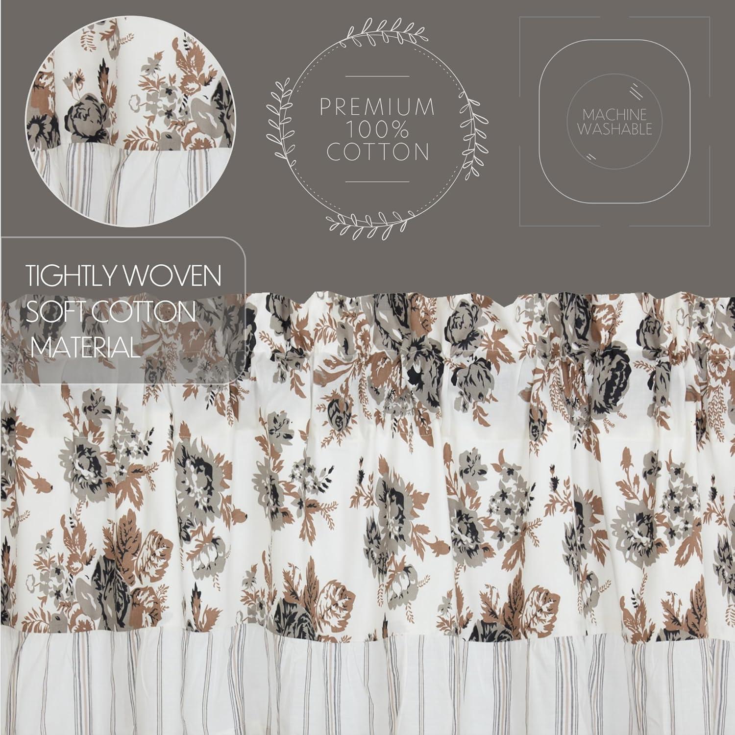 VHC Brands Annie Portabella Brown Floral Vintage Farmhouse Ruffled Valance Kitchen Curtain 16x60