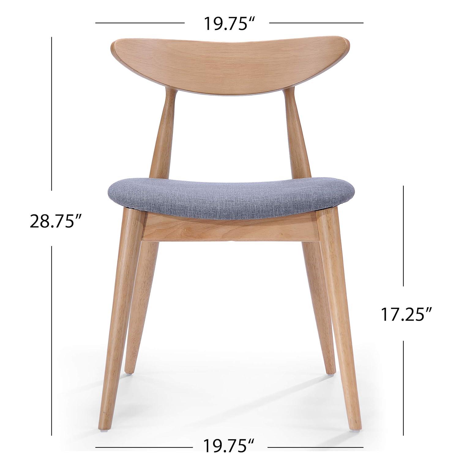 Christopher Knight Home Barron Mid Century Modern Rubberwood Fabric Upholstered Dining Chairs (Set of 2), Gray/Natural Oak
