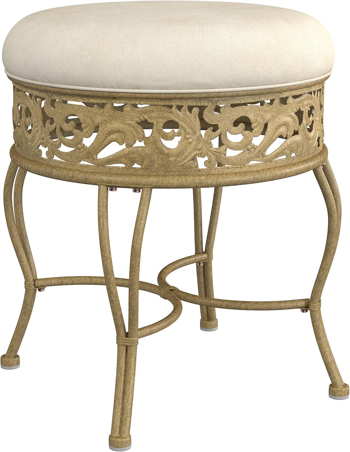 18.5" Villa III Upholstered Backless Metal Vanity Stool Beige - Hillsdale Furniture: Round Padded Seat, Makeup Bench