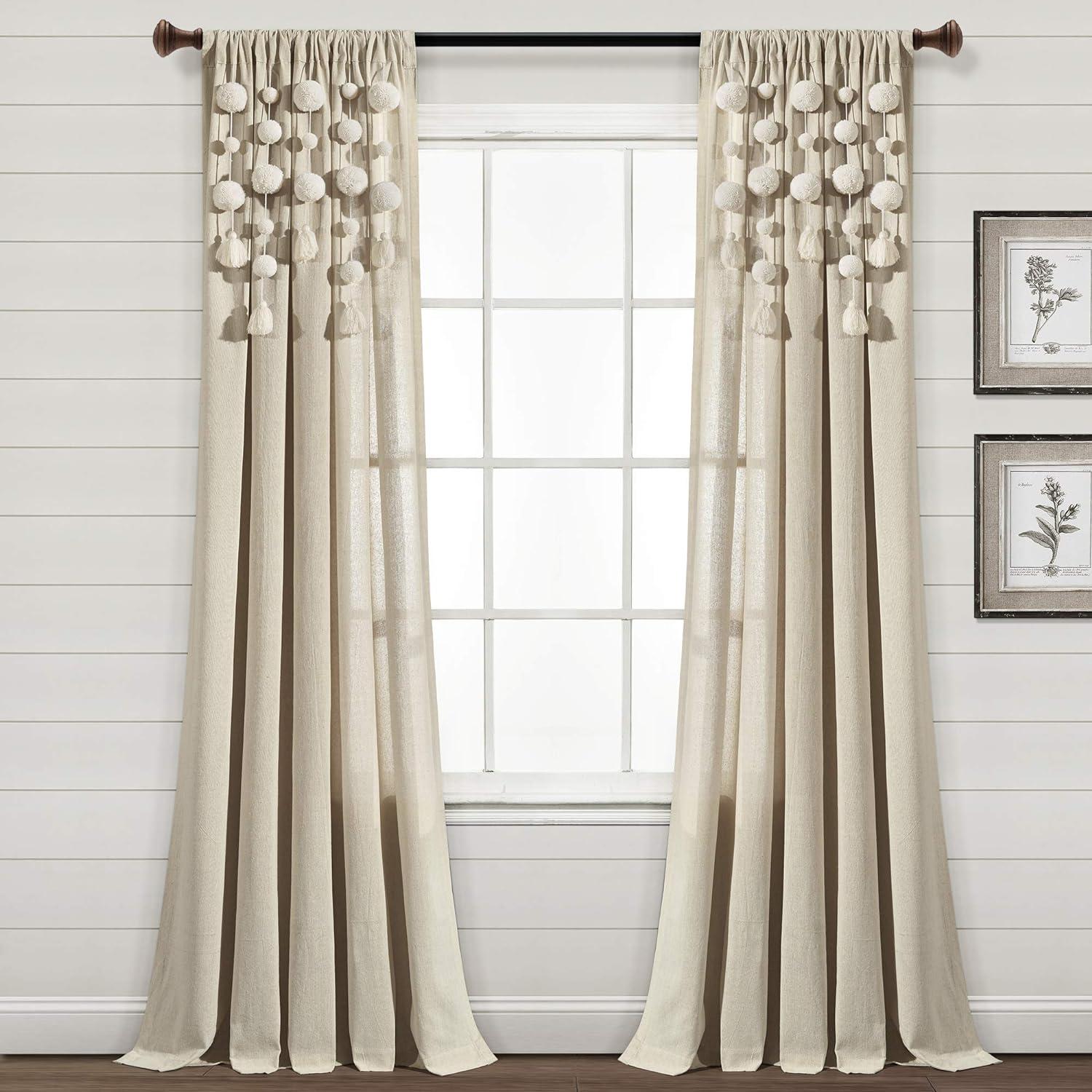 Lush Decor Tassel Window Solid Cotton Blend Semi-Sheer Rod Pocket Single Curtain Panel