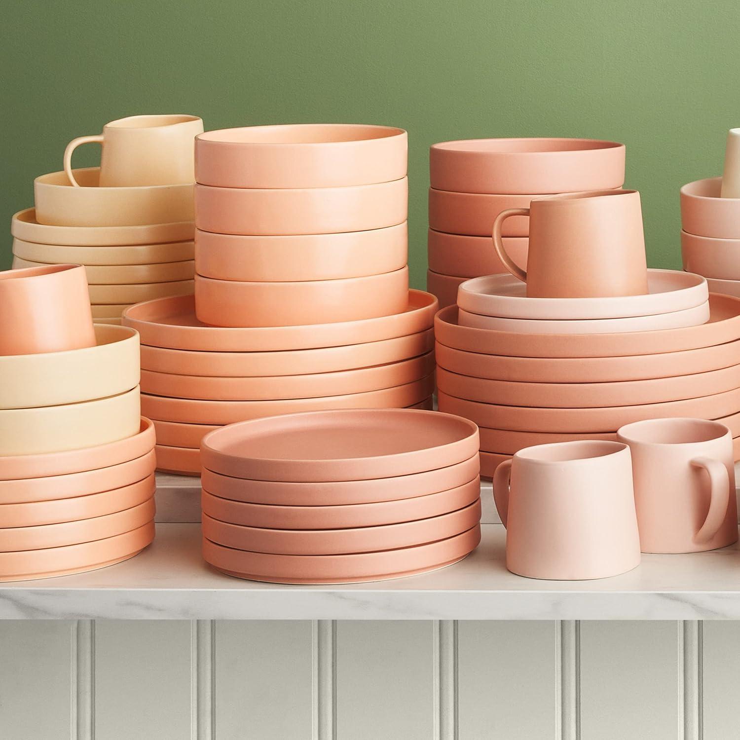 Stone + Lain Stella Porcelain Collection Dish Set, 6 Salad Plates Service for 6, Terracotta