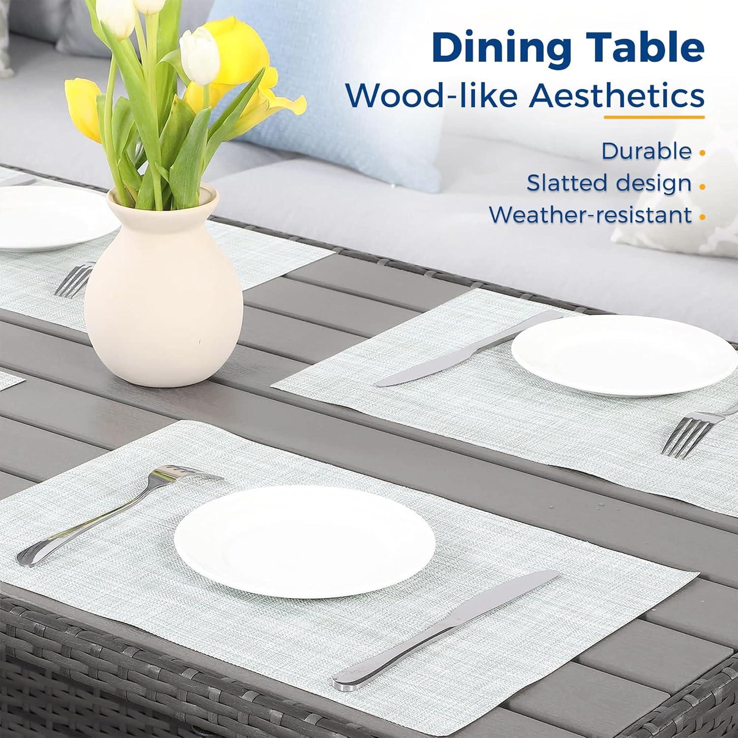 CozyHom 7 Pcs Outdoor Patio Sectional Dining Table Furniture Sofa Sets All Weather PE Wicker Rattan Conversation Set With Ottoman and Cushions, Gray