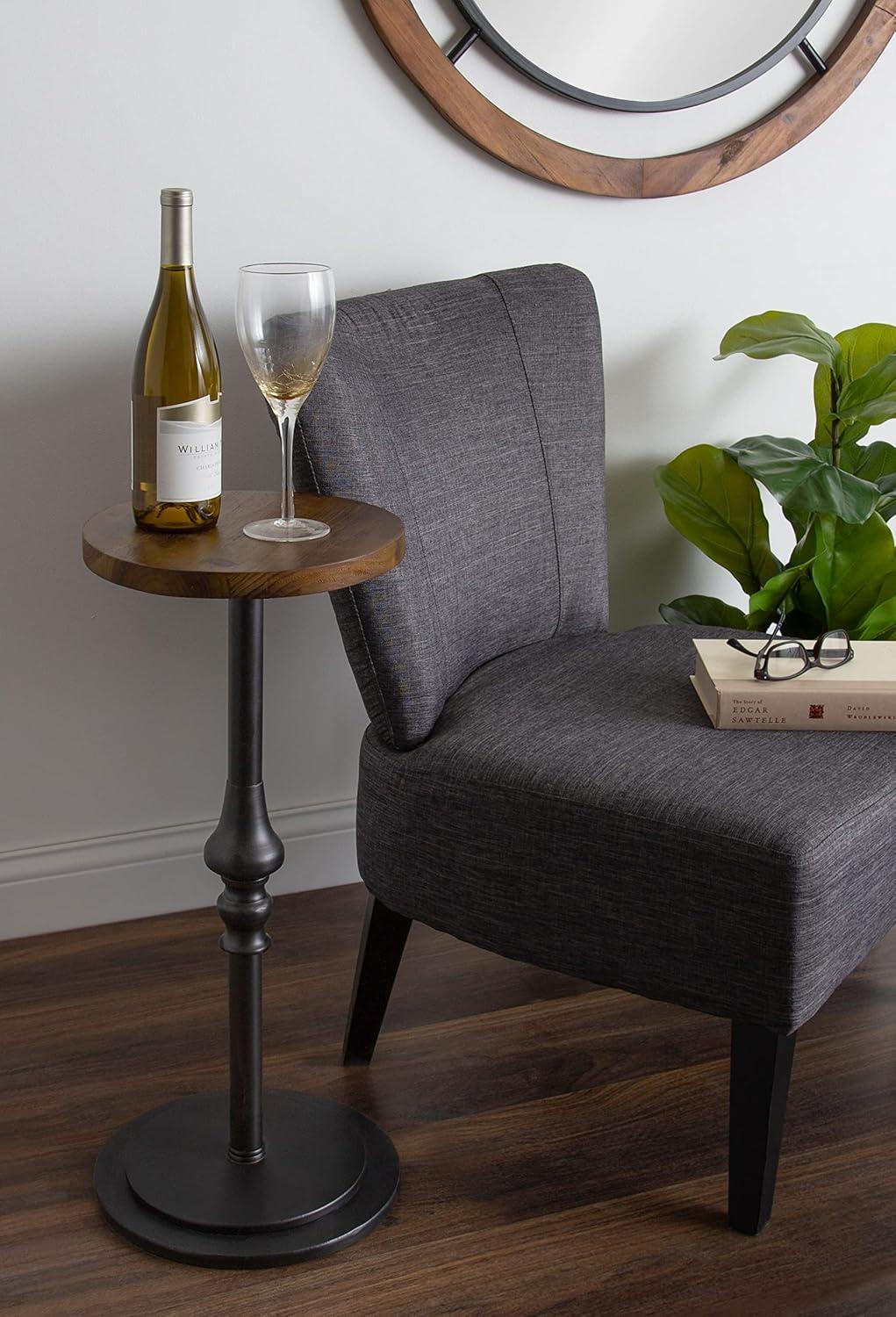 Rustic Caramel Black Round Wood and Metal Pedestal Table