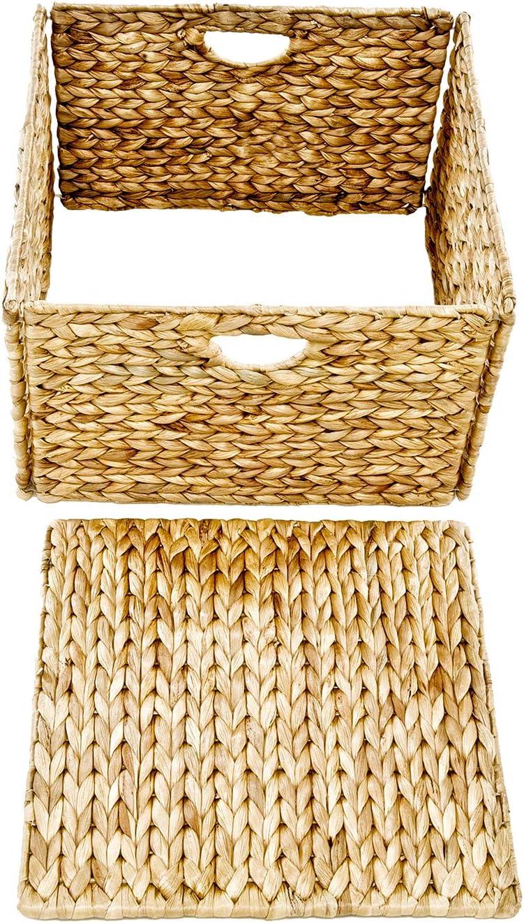 Natural Woven Hyacinth and Steel Square Storage Basket Set