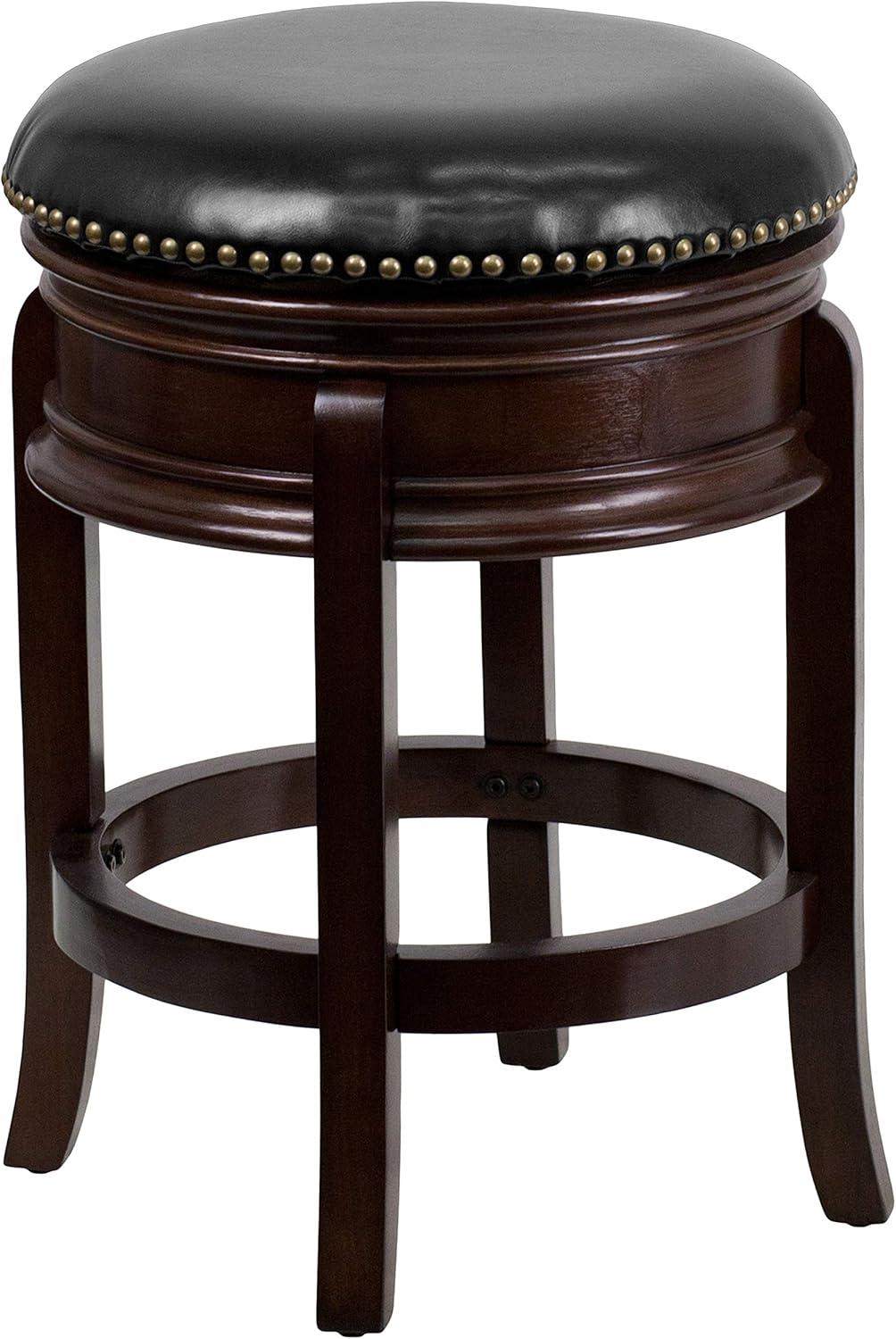 24'' Black Leather Swivel Saddle Wood Counter Stool