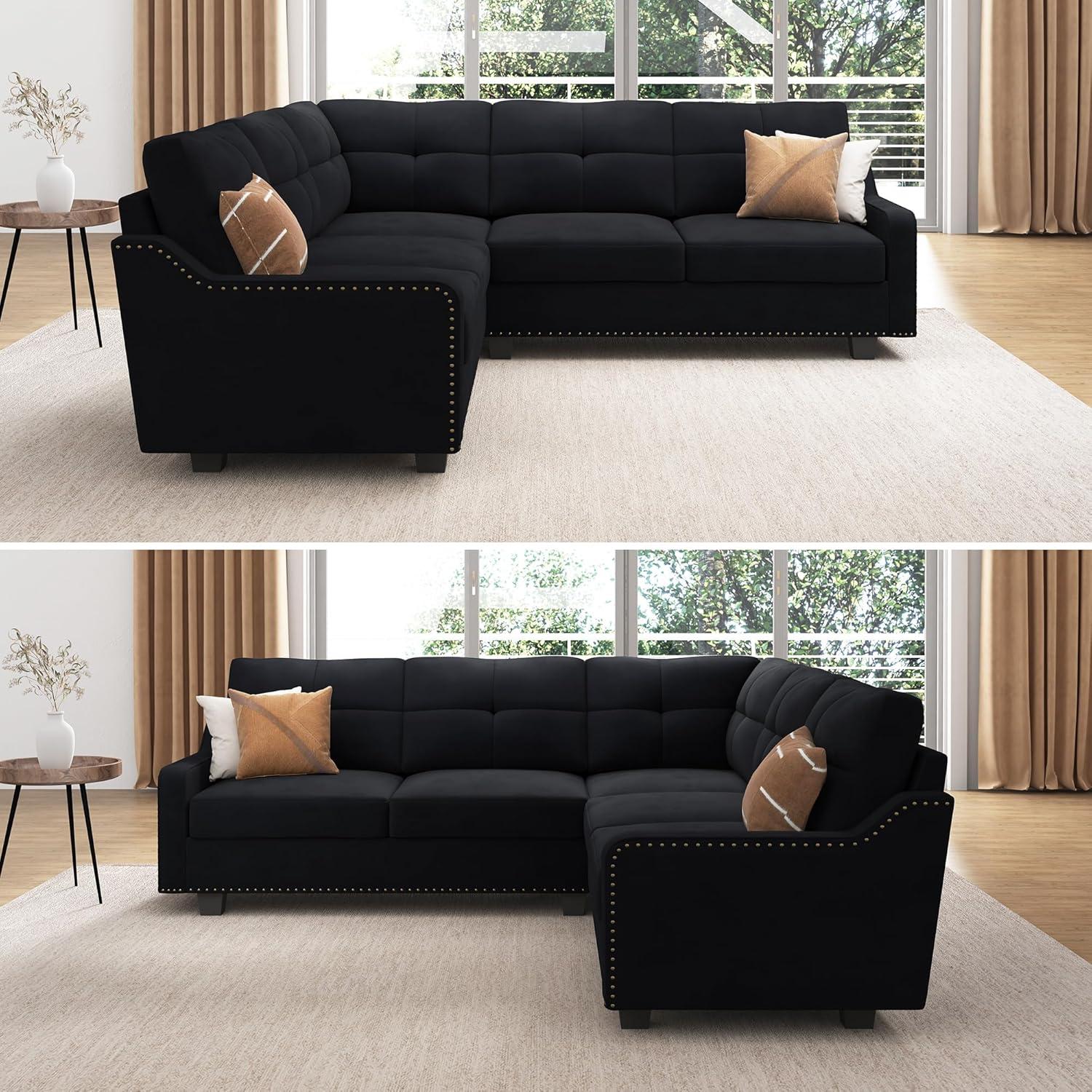 HONBAY Velvet L Shaped Couch Corner Sofa for Living Room Furniture Sets in Green