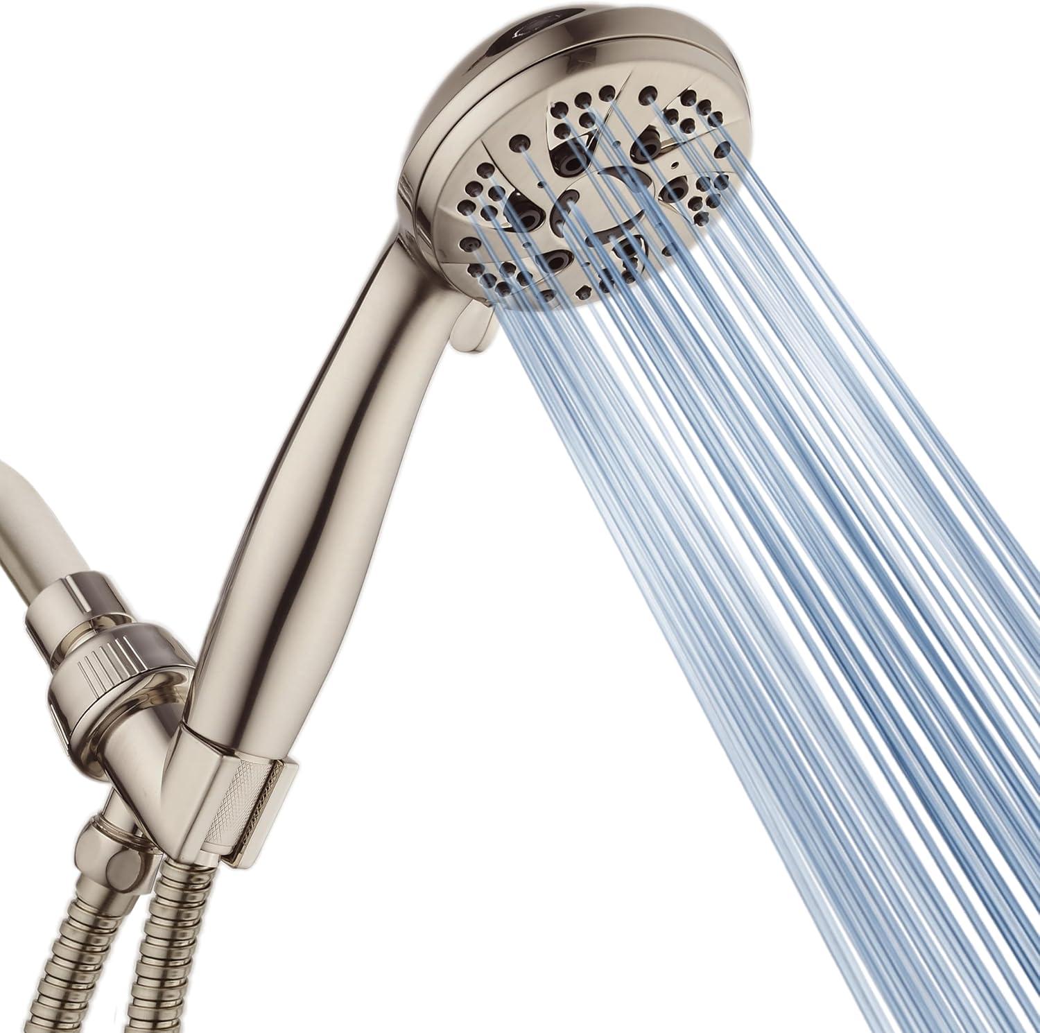 Brushed Nickel 6-Setting Handheld Shower Head with Stainless Steel Hose