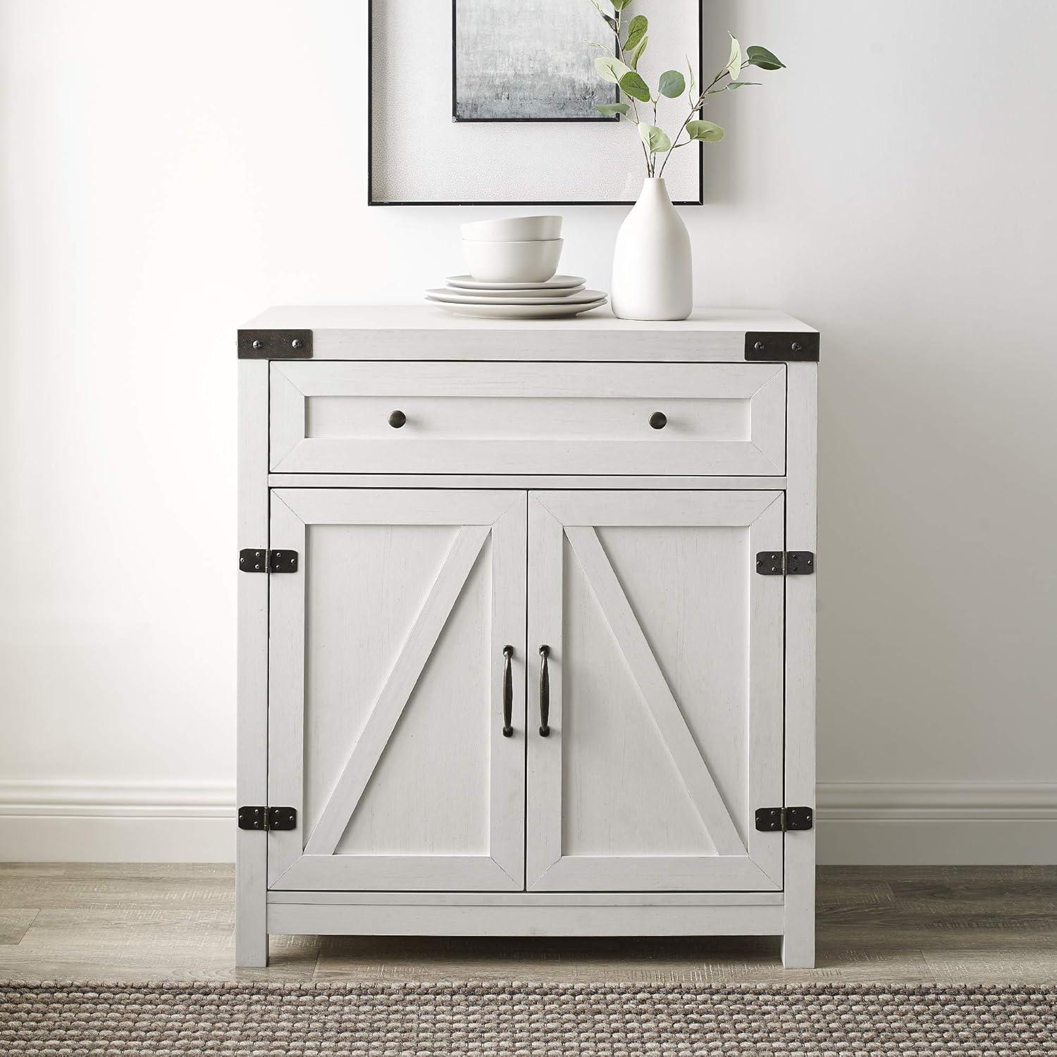 Walker Edison Modern Farmhouse 2 Barn Door Accent Cabinet, Brushed White