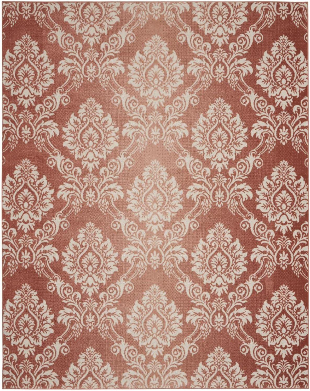 Brick Ivory Floral Damask 8' x 10' Easy-Care Synthetic Rug