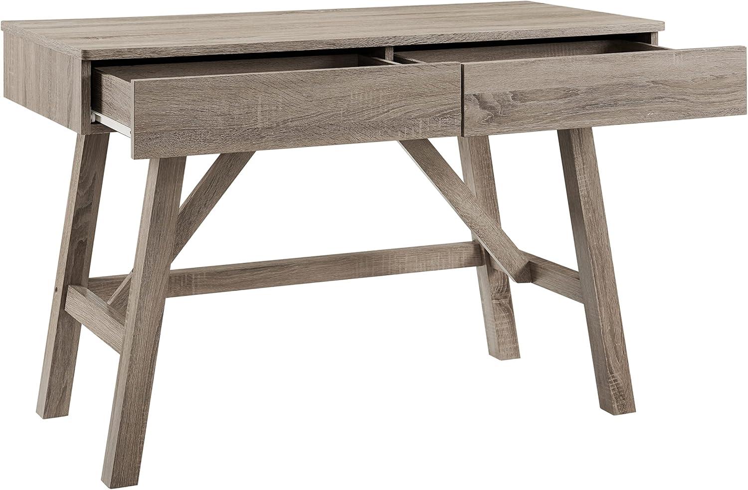 Modern Rustic Gray 52'' Wood Desk with Dual Storage Drawers