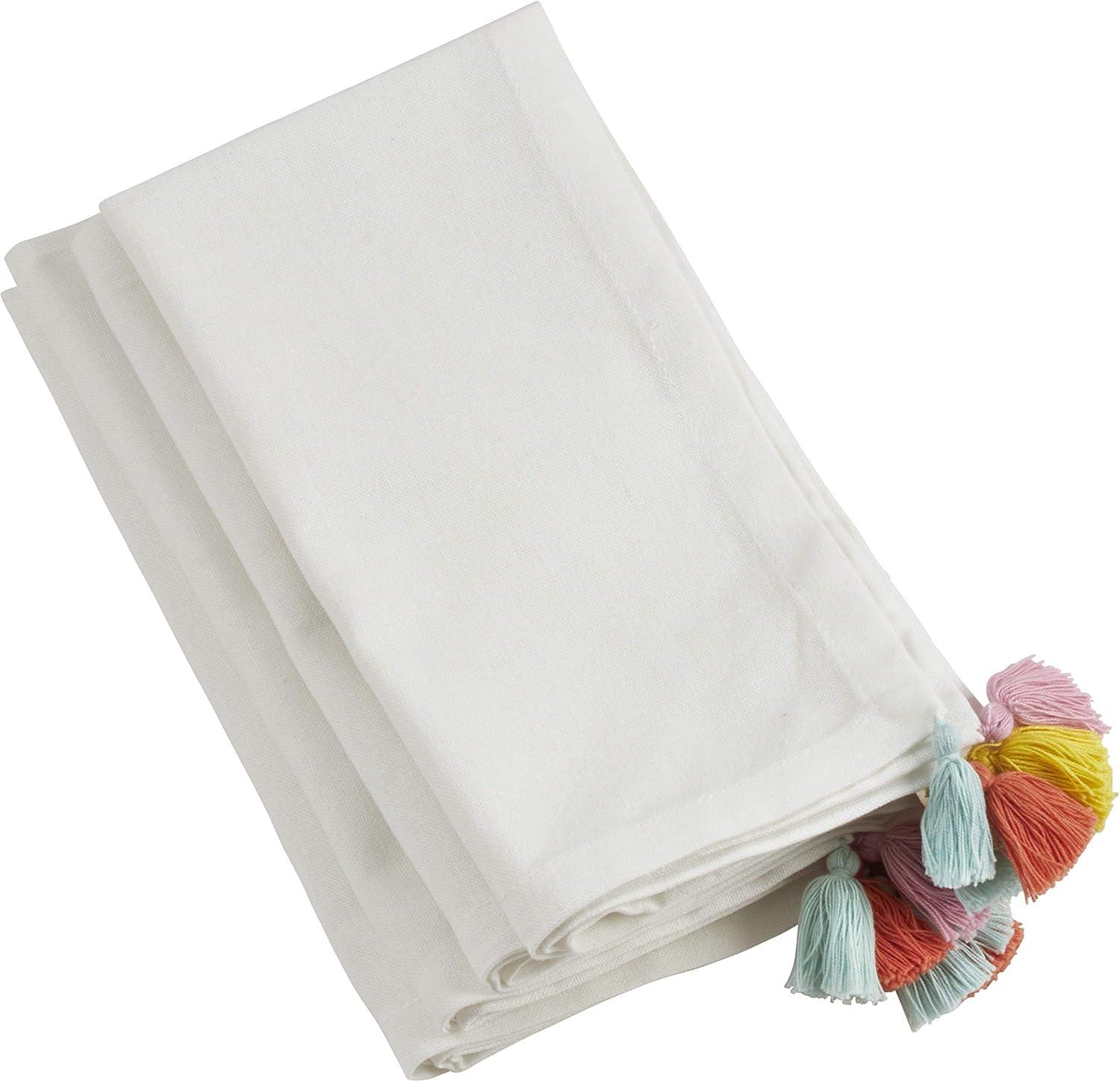 Saro Lifestyle Colorburst Tassel Napkin, Off-White, (Set of 4)