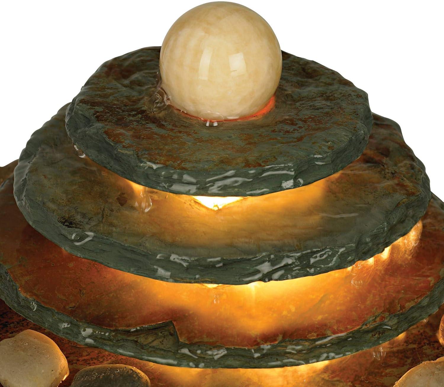 John Timberland Pyramid Rustic Zen 4 Tier Pyramid Indoor Tabletop Water Fountain with Light 10" for Table Office Desk Bedroom Living Room Relaxation