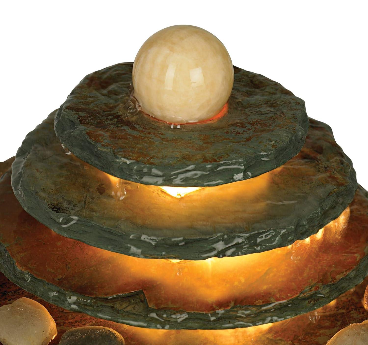 John Timberland Pyramid Rustic Zen 4 Tier Pyramid Indoor Tabletop Water Fountain with Light 10" for Table Office Desk Bedroom Living Room Relaxation