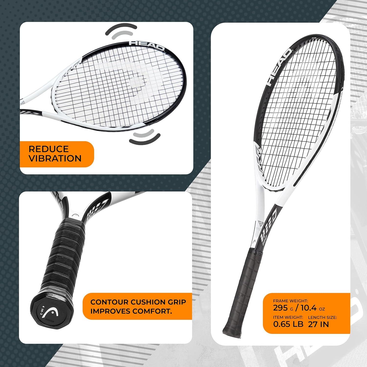 HEAD Geo Speed Adult Tennis Racquet, Pre-Strung, Black/White, 10.4 oz. Weight, 105 Sq. in. Racquet Head Size