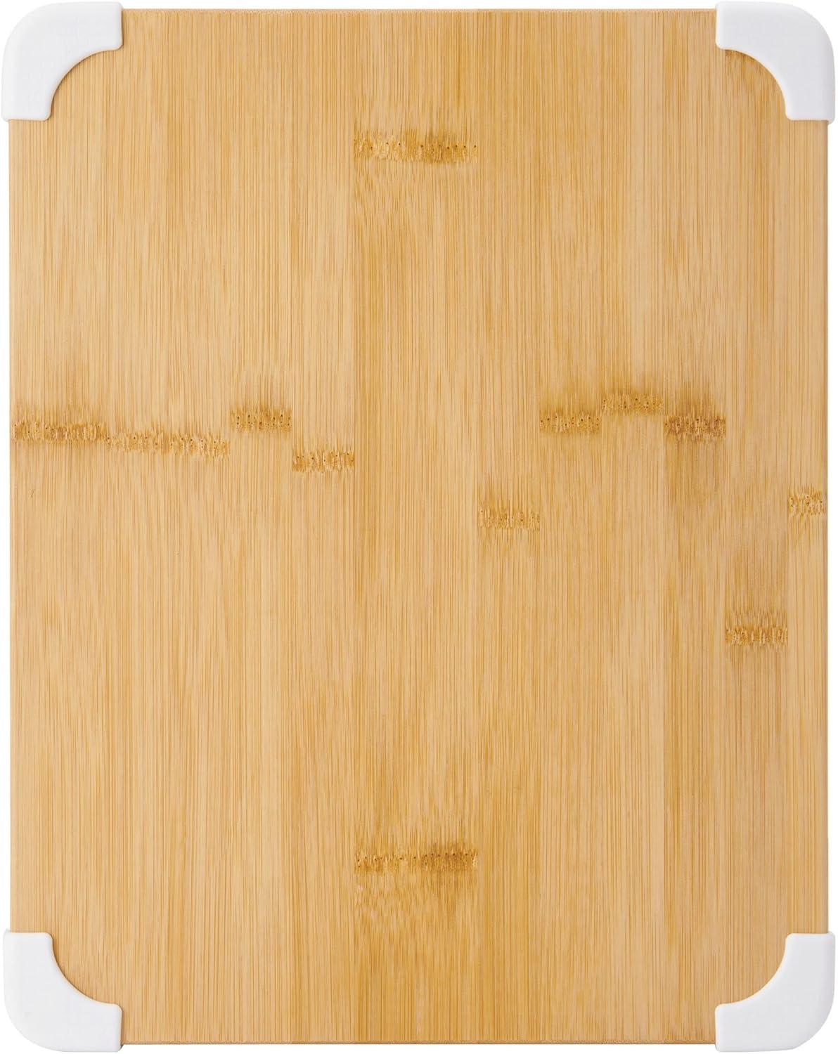 Farberware Nonslip Bamboo Cutting Board with Juice Groove, 11x14 Inch, White