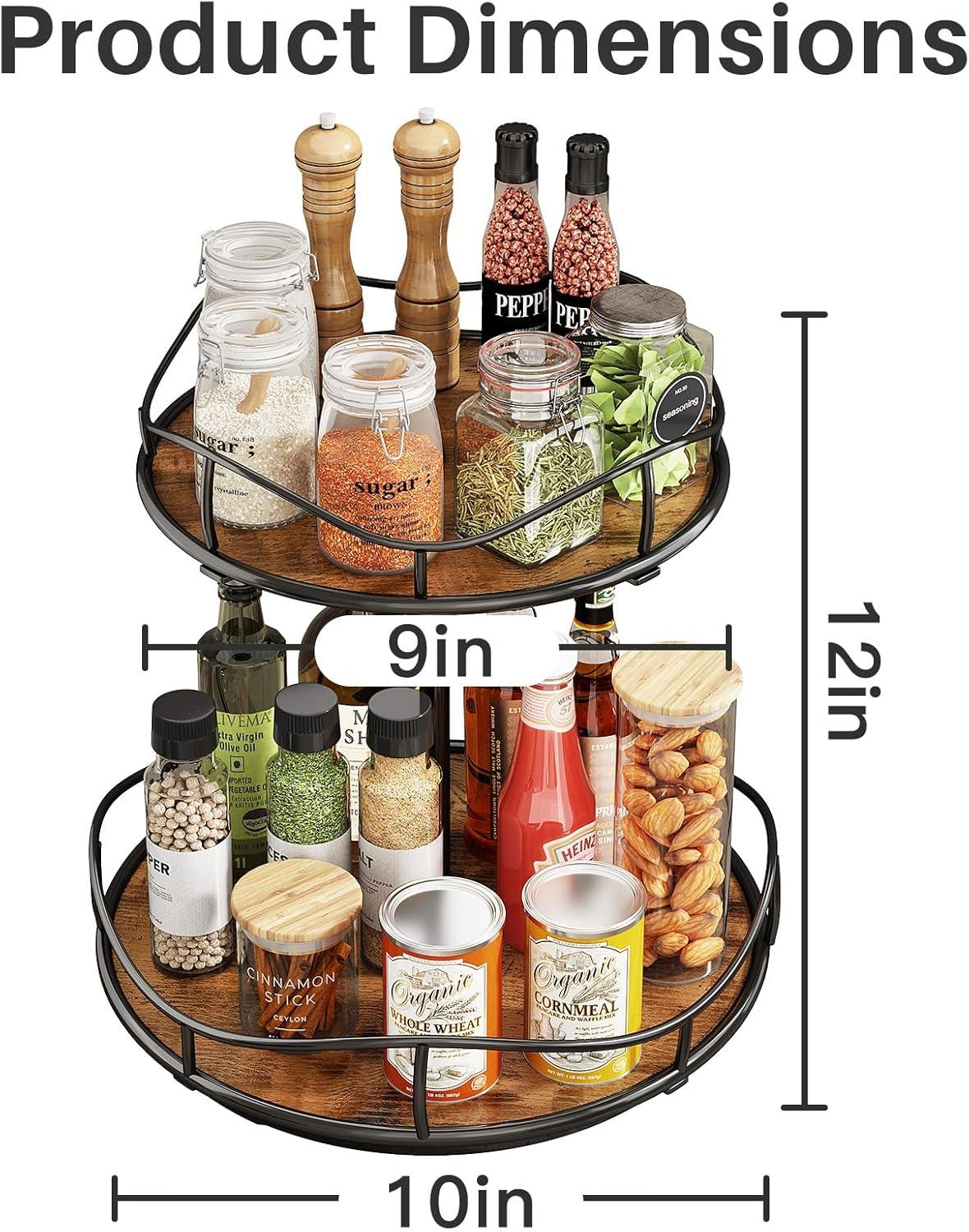 2-Tier Wood and Metal Rotating Lazy Susan Organizer