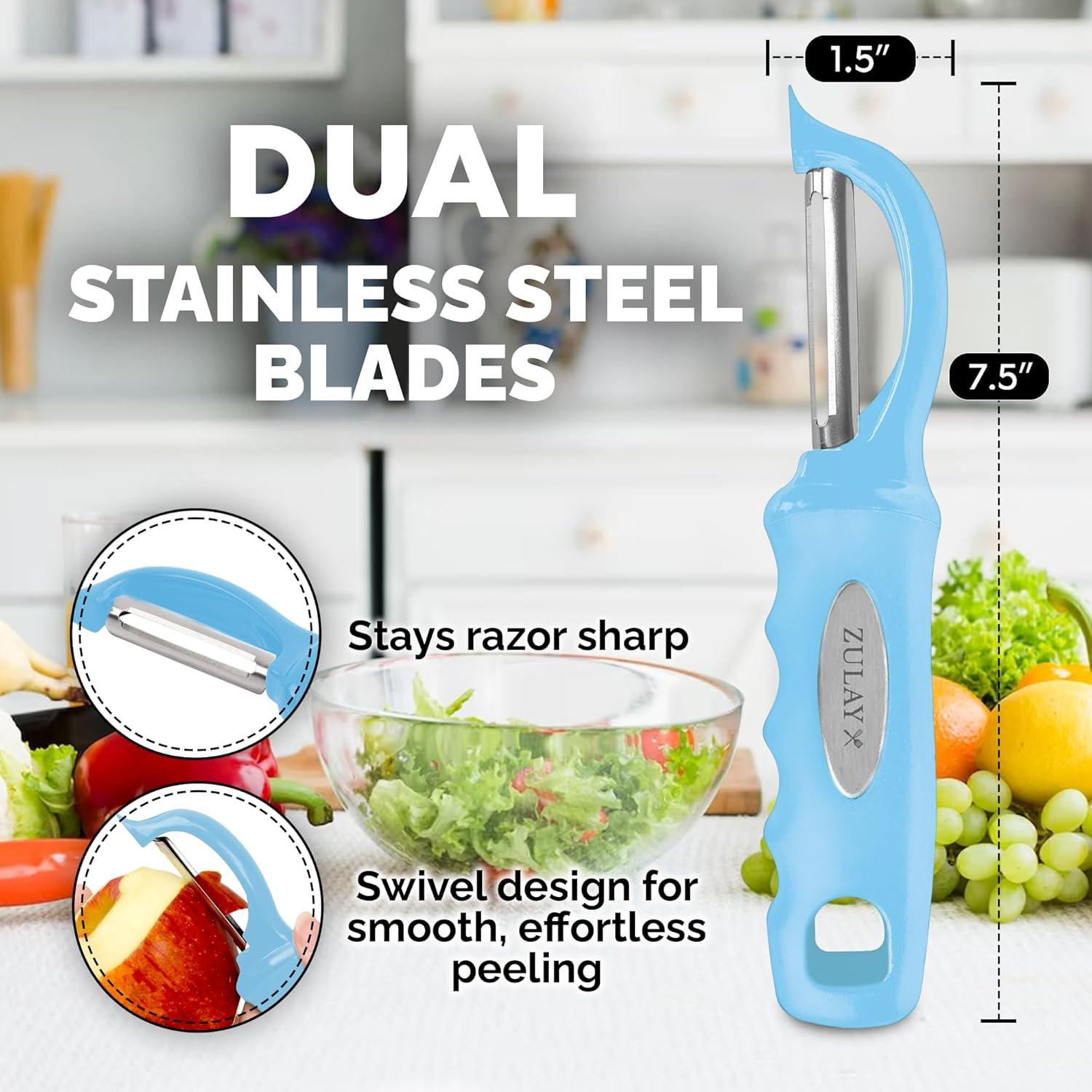 Zulay Kitchen Professional Stainless Steel Veggie Peeler, Blue