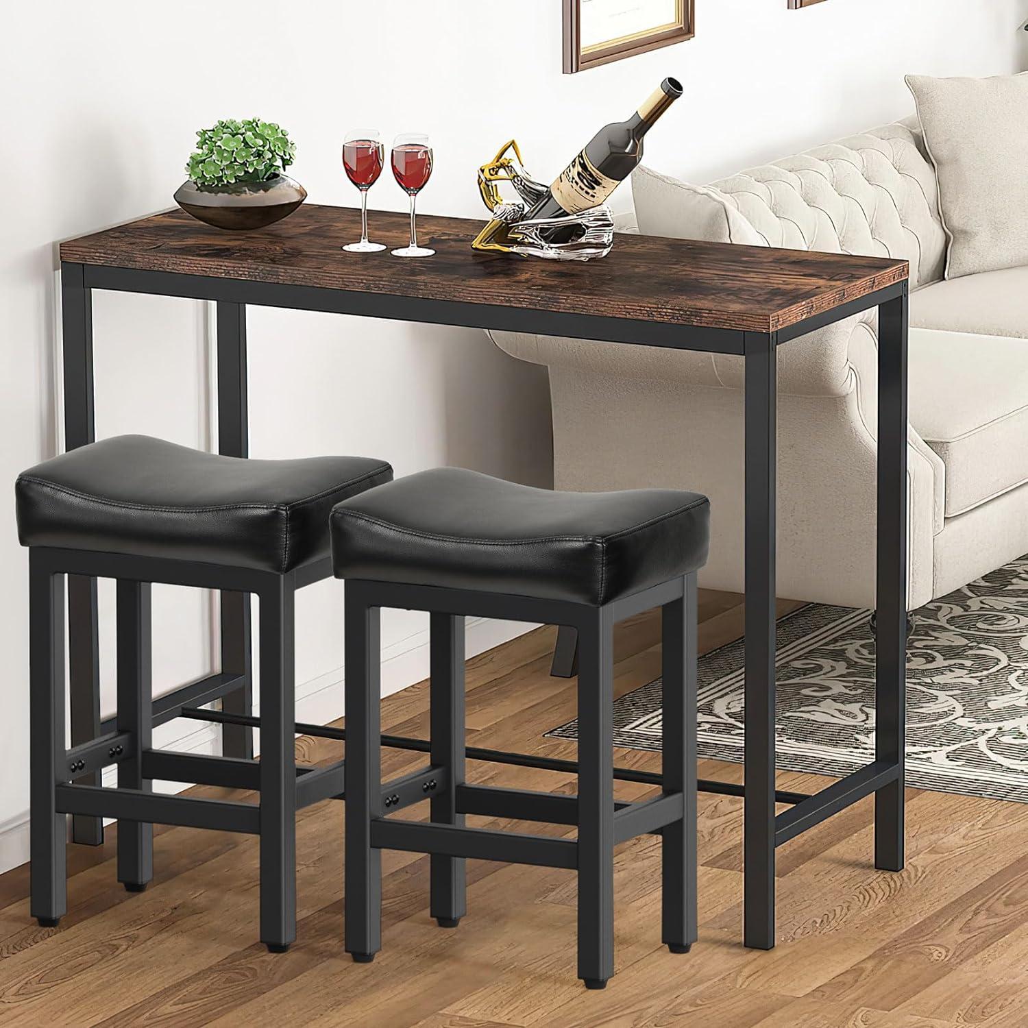 Bar Stools Set of 2,24 Inch Counter Height Stools,Saddle Stools,Metal Frame Bar Stools with Footrest, PU Leather Modern Kitchen Barstools for Kitchen Island,Counter, Pub