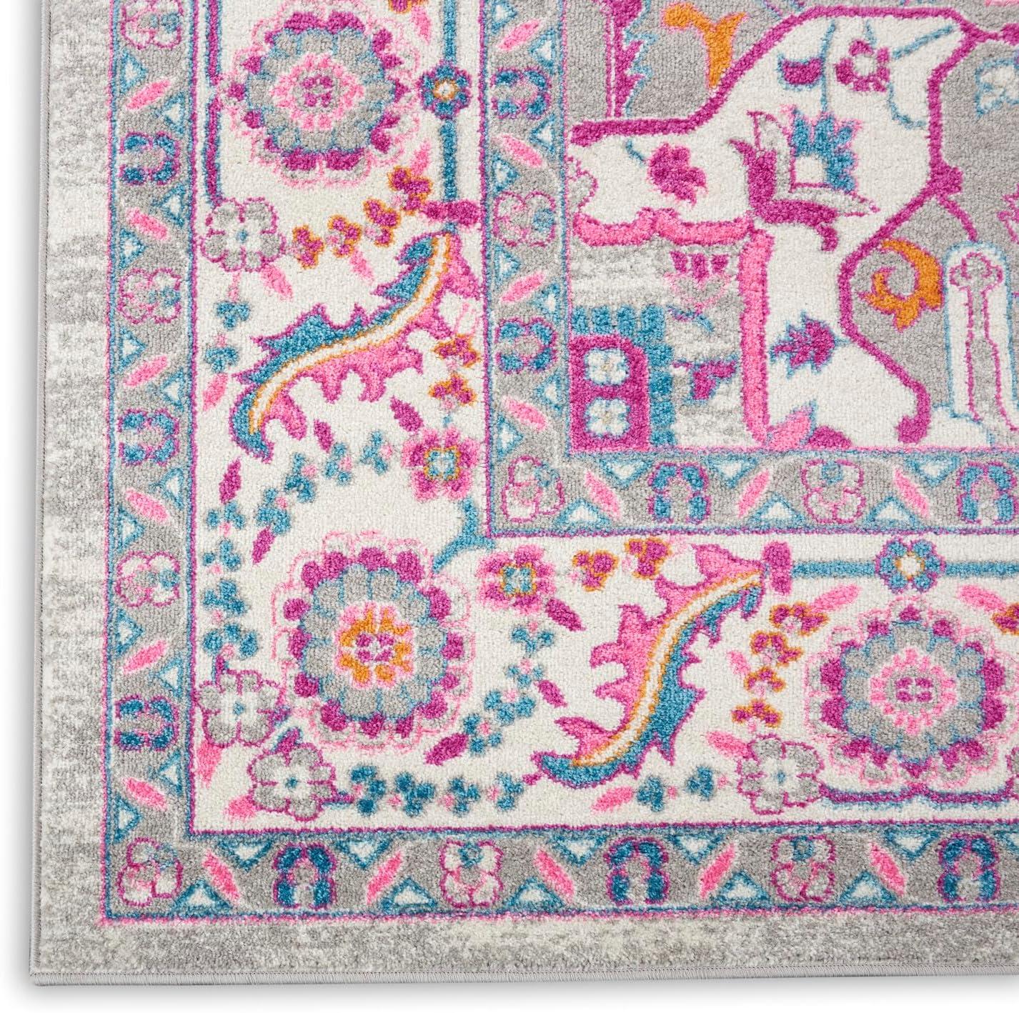 Nourison Passion Colorful Center Medallion Area Rug Light Grey/Pink 8' x 10'