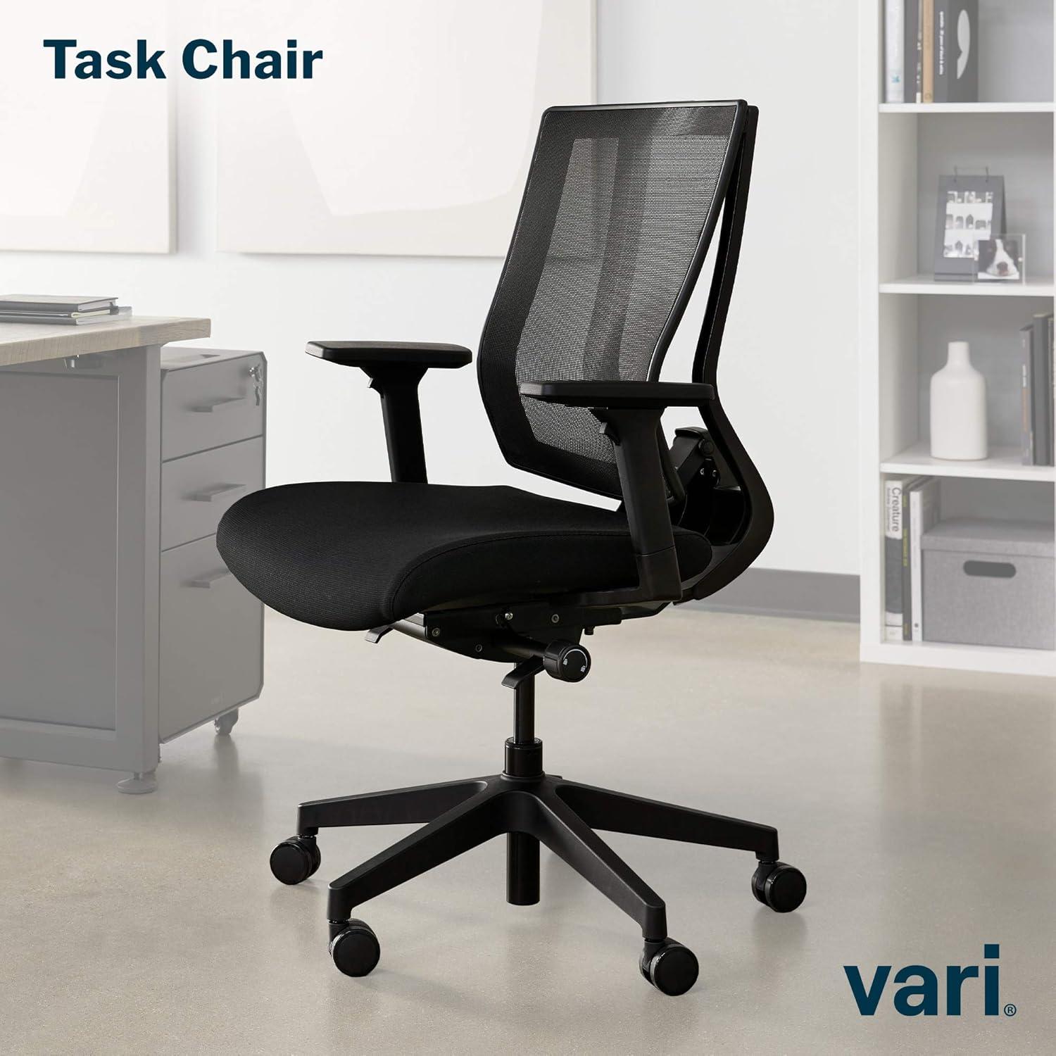 Vari Task Chair- Varidesk Comfortable Ergonomic Office Chair with Mesh, Armrests and Rolling Casters - Easy Assembly, 300lb Capacity - Lumbar and Back Support - Home Office Chair- Black