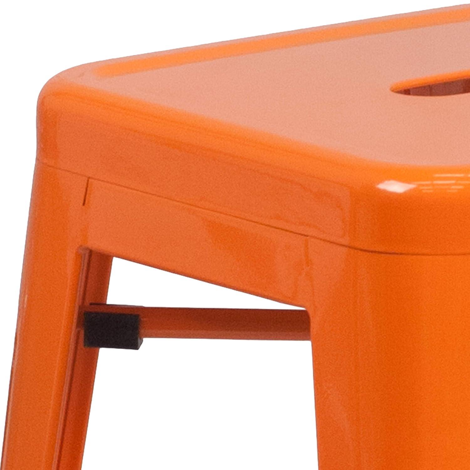 Flash Furniture Commercial Grade 24" High Backless Orange Metal Indoor-Outdoor Counter Height Stool with Square Seat