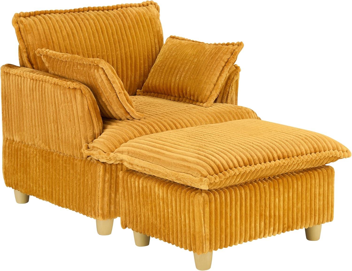 Everly Quinn This single-seat corduroy sofa comes with an ottoman and throw pillows
