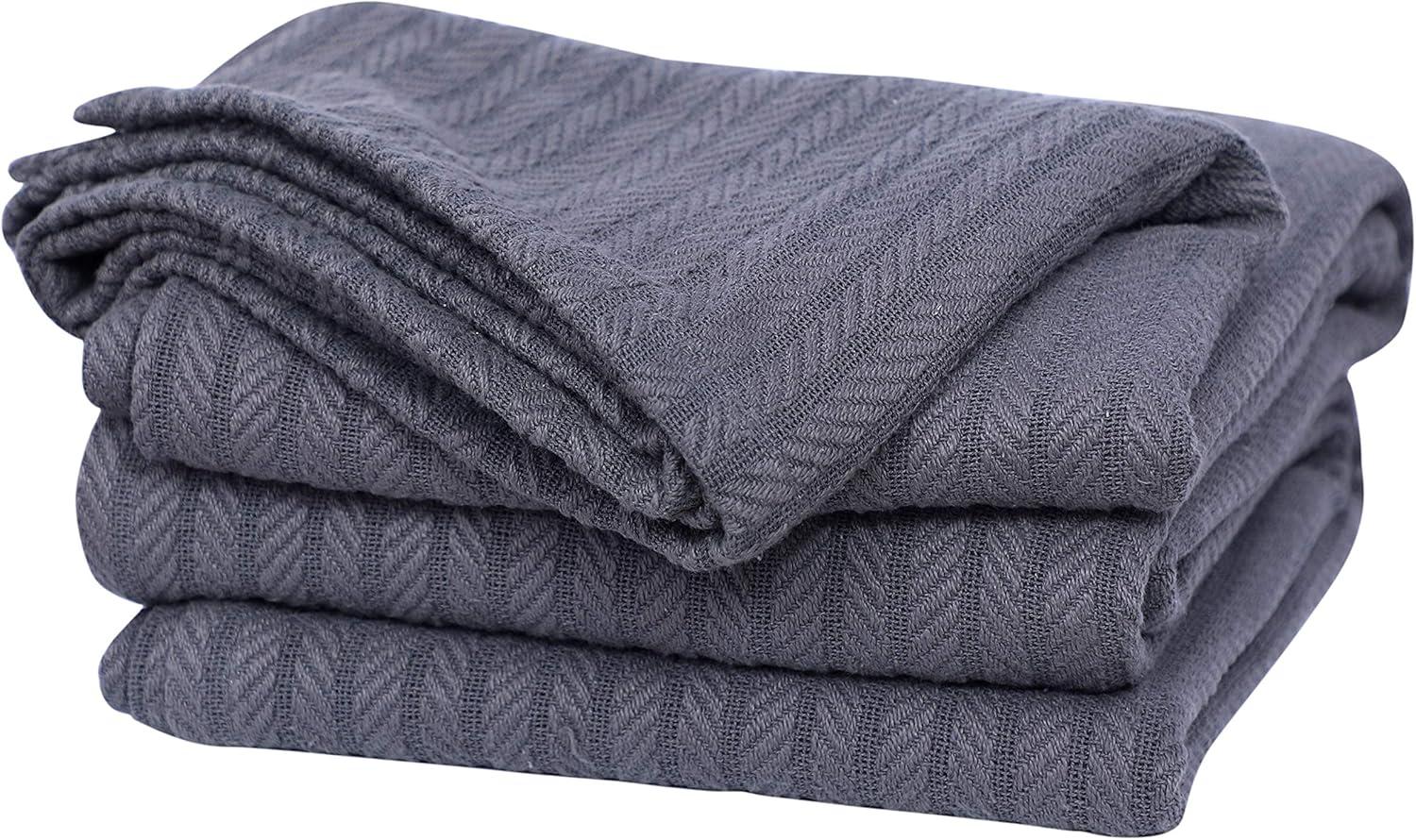 Eurotex Premium Cotton Blankets for Twin Size Bed | All-Season 100% Cotton Twin Blanket for Bed | Fishbone Lightweight, Soft & Cozy Fall Thermal Blanket, 350GSM, 66x90 inches |Grey