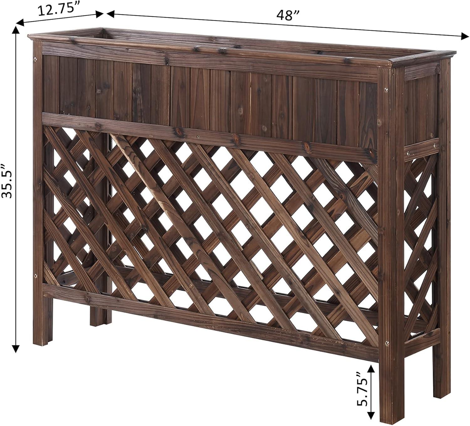 Comfort Height Outdoor Patio Planter with Bottom Lattice Design, Brown