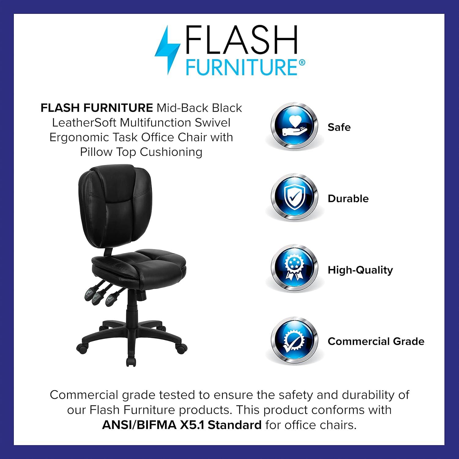 Ergonomic Mid-Back Black LeatherSoft Swivel Task Chair with Synchro Tilt