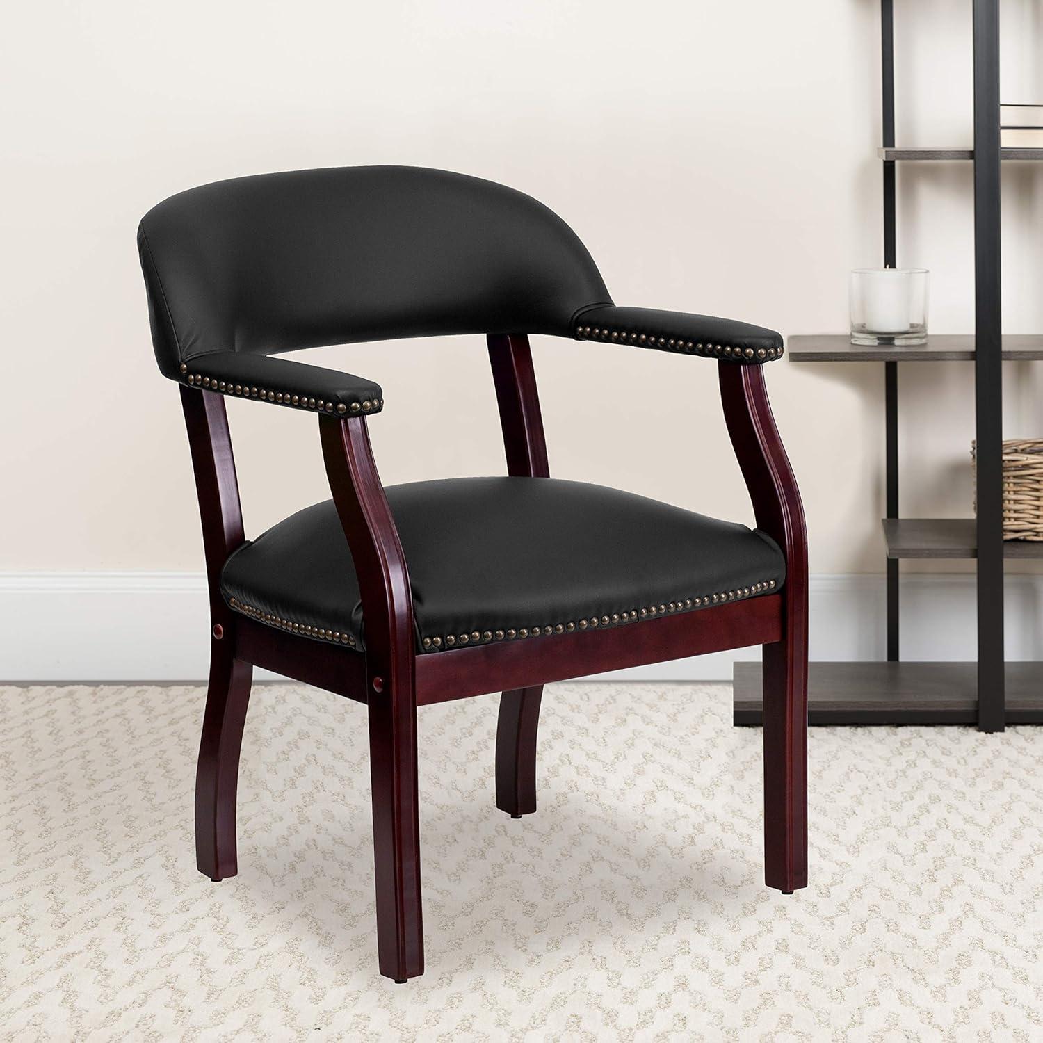 Elegant Black LeatherSoft Conference Chair with Brass Nail Accents