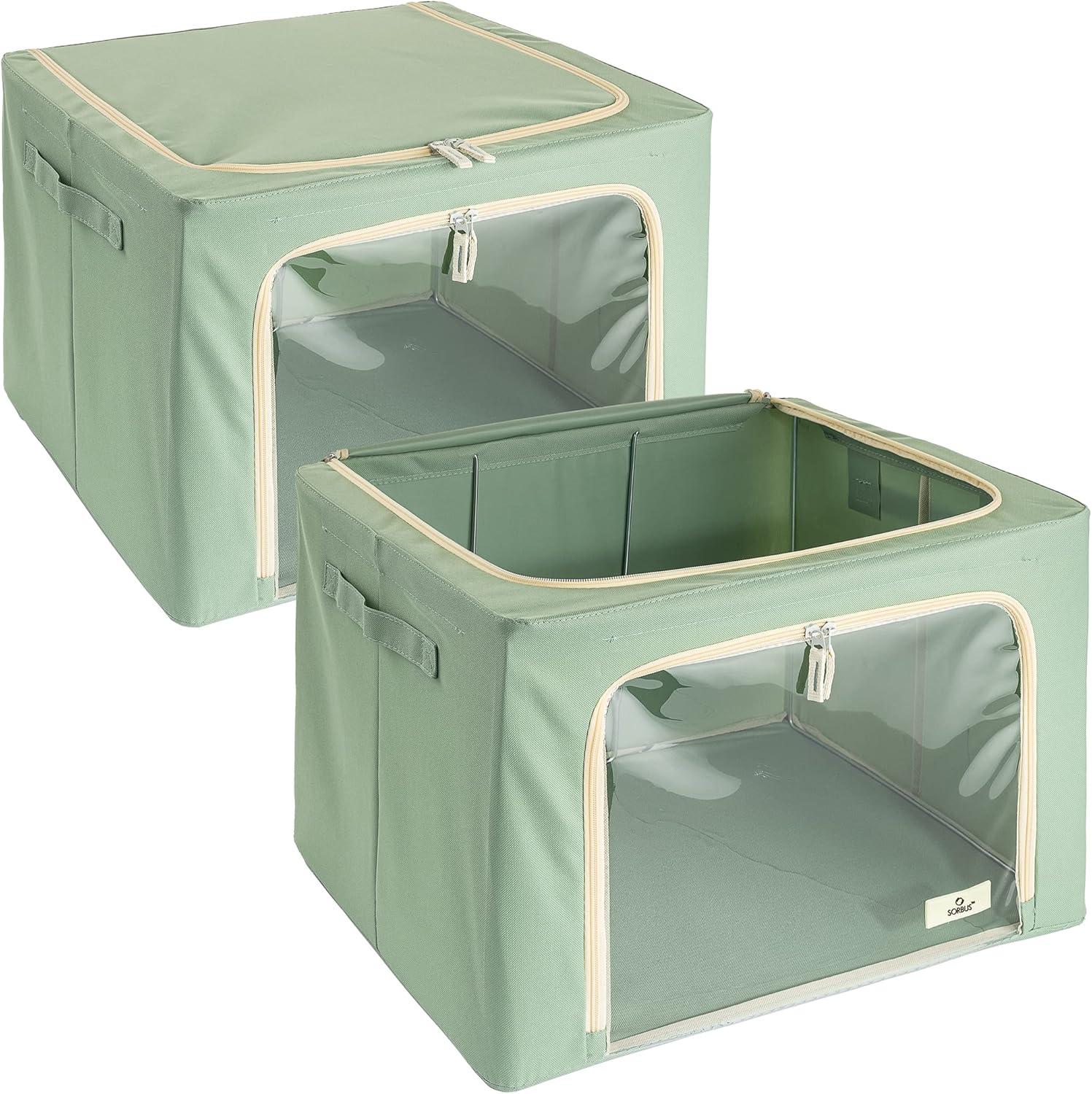 Green Collapsible Fabric Storage Cube with Clear Window