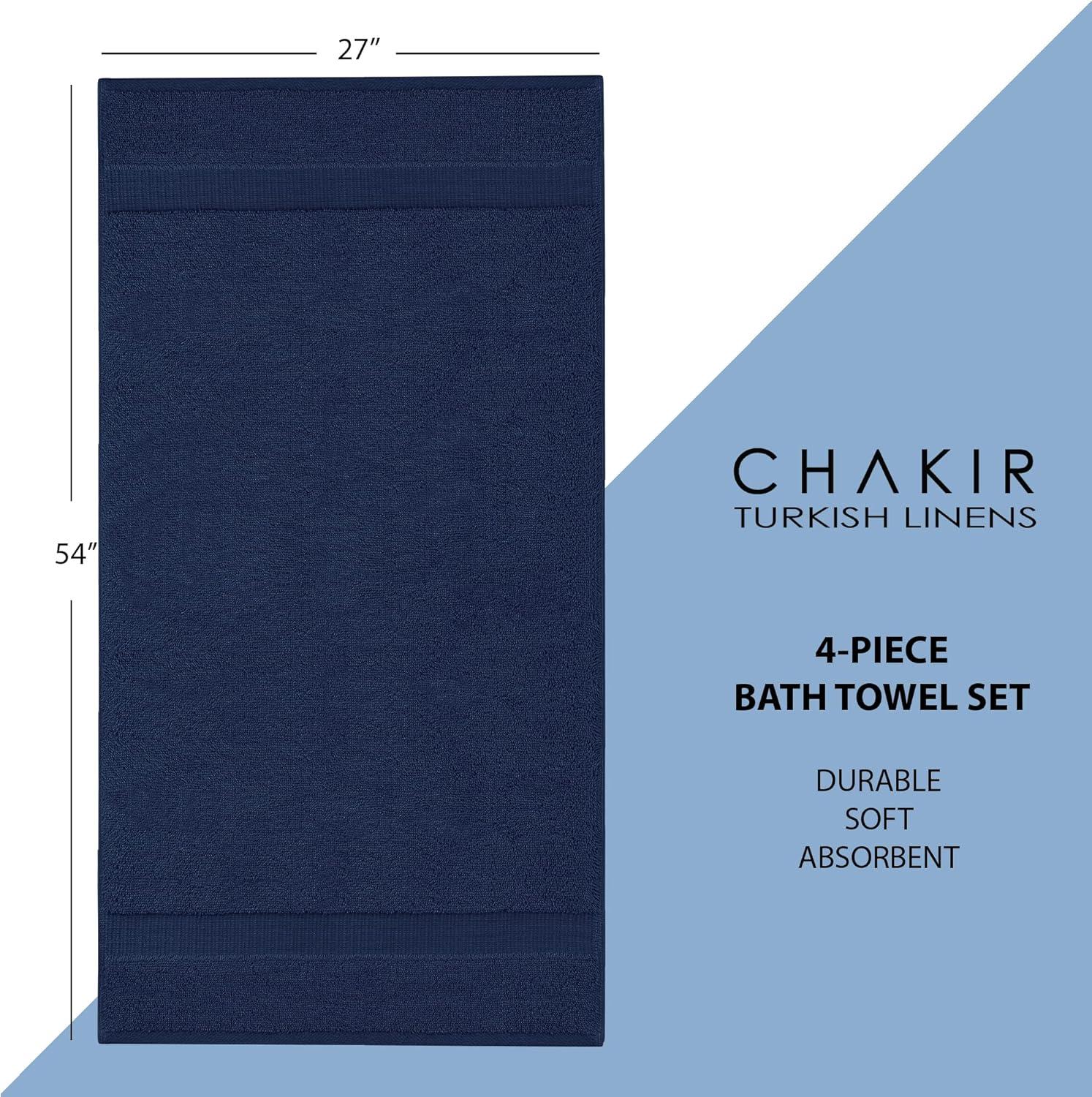 Luxury Hotel & Spa Ultra Soft Hand Towels 100% Turkish Cotton - Navy - Set of 4