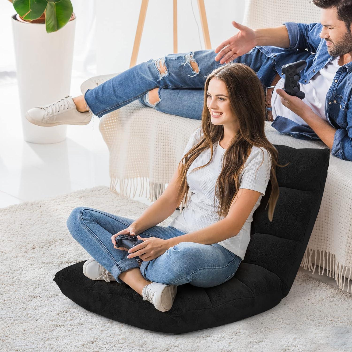 JYHOME Floor Chair  14-Position Adjustable Floor Chair with Back Support  Folding Padded Gaming Sofa Chair for Reading  Gaming  Meditation  Living Room Lazy Lounge Chair  Floor Video Gami