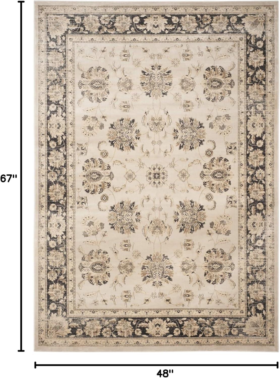 Ivory Viscose Traditional Vintage Rug 4' x 5'7"