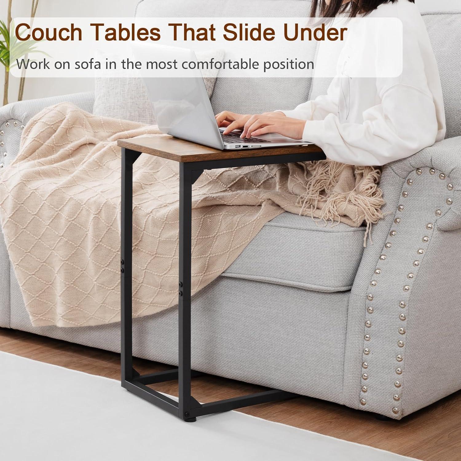 C Table Side Table Set of 2 - Couch End Tables Farmhouse Living Room Sets, Rustic Brown (YH017-30BN)