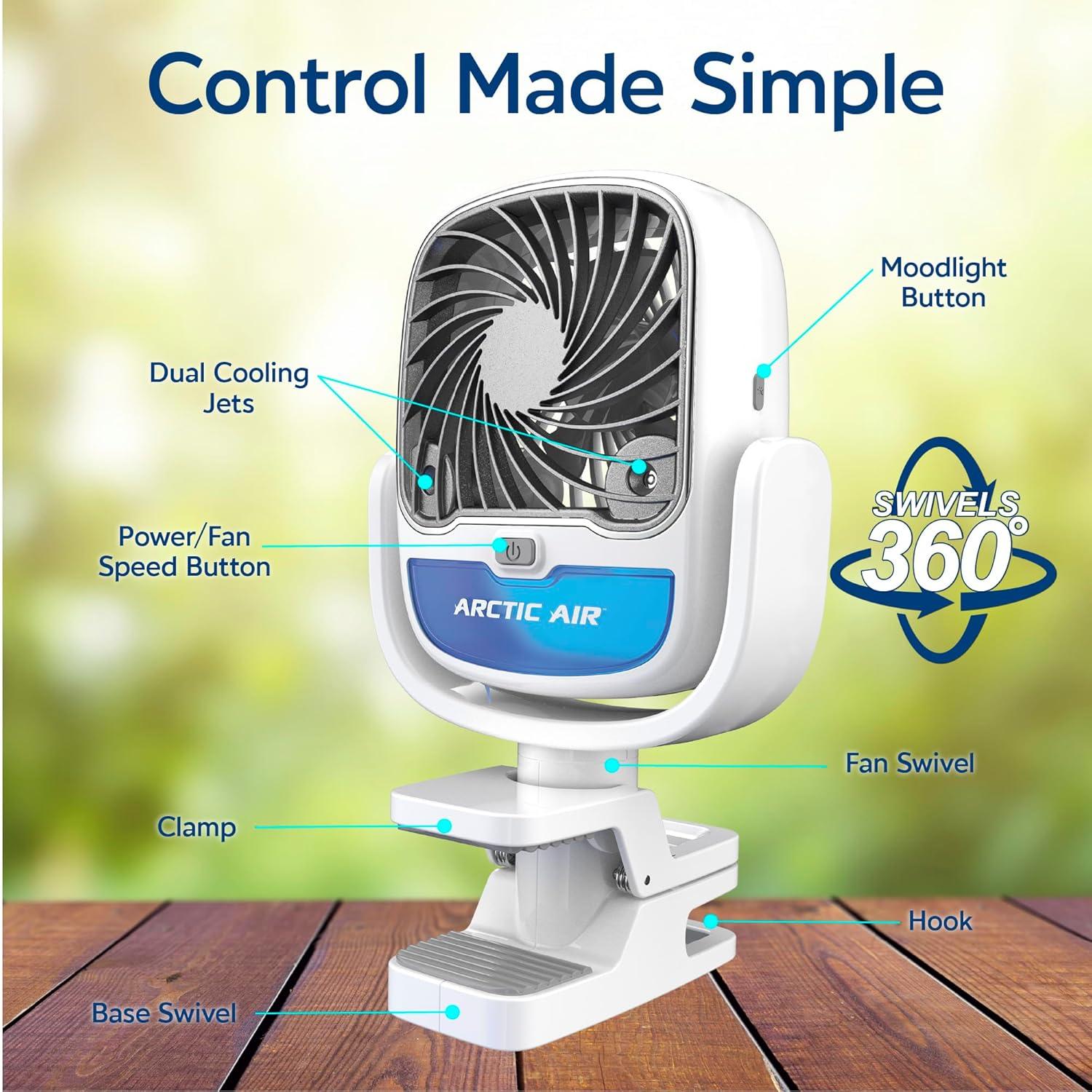 Arctic Air Grip Go Portable Evaporative Air Cooler, Rechargeable Cooling Fan, Clamp-on Space Cooler