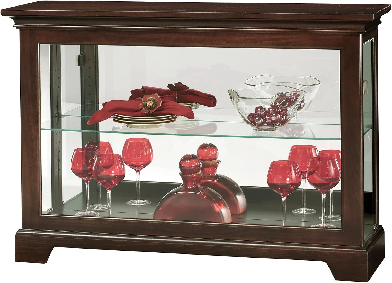 Espresso Lighted Traditional Curio Cabinet with Glass Shelves