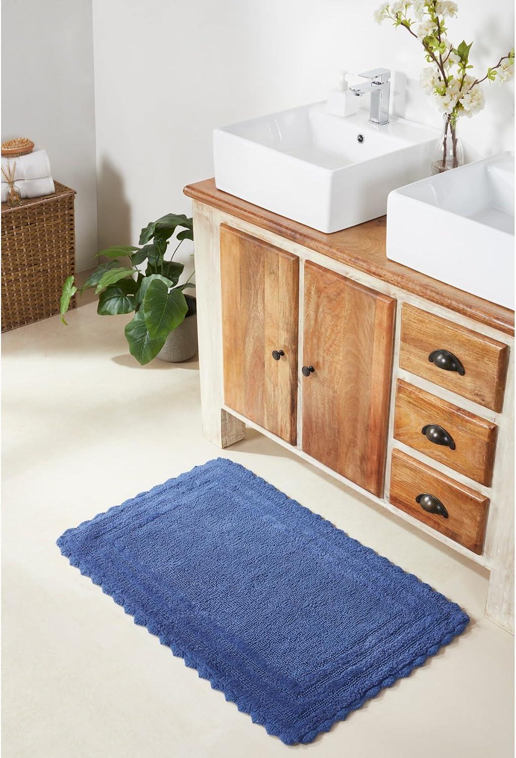 Better Trends Lilly Crochet 100% Cotton Tufted Reversible Bath Rug 24" x 40" Rectangle - Blue