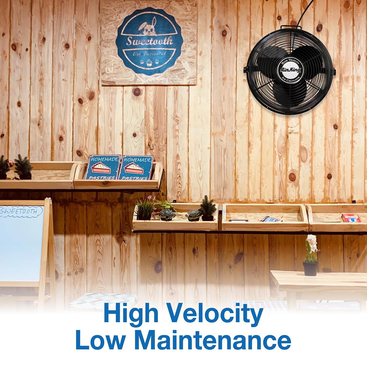 Air King 14 Inch 1/20 Horsepower 3-Speed Indoor Industrial and Commercial Enclosed Pivoting Warehouse Garage Steel Multi-Mount Fan, Black