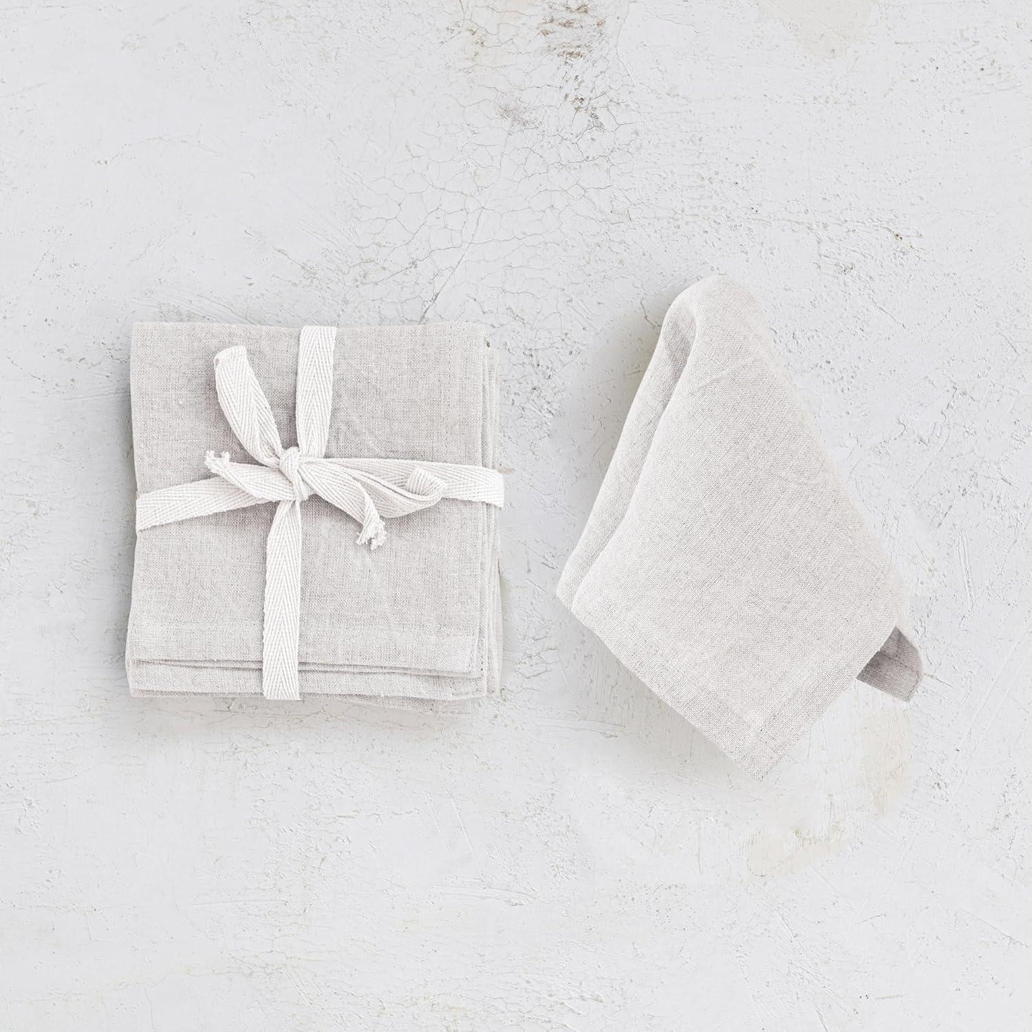 Ivory Stonewashed Linen Cocktail Napkins, Set of 4, 10 Inches