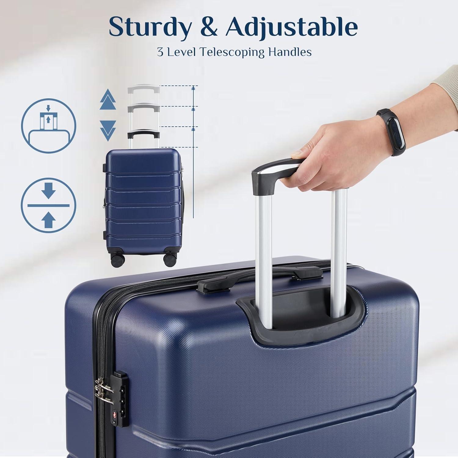 20-Inch Hardside Luggage with 4 Double Spinner Wheels, Expandable and TSA Lock, Hard Shell Lightweight Roller Suitcase, Blue