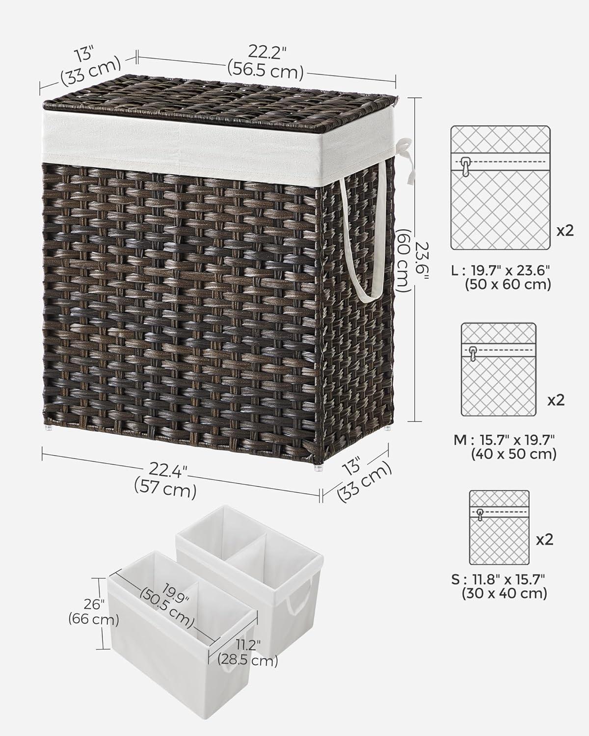 Brown Wicker Laundry Hamper with Lid and Dividers